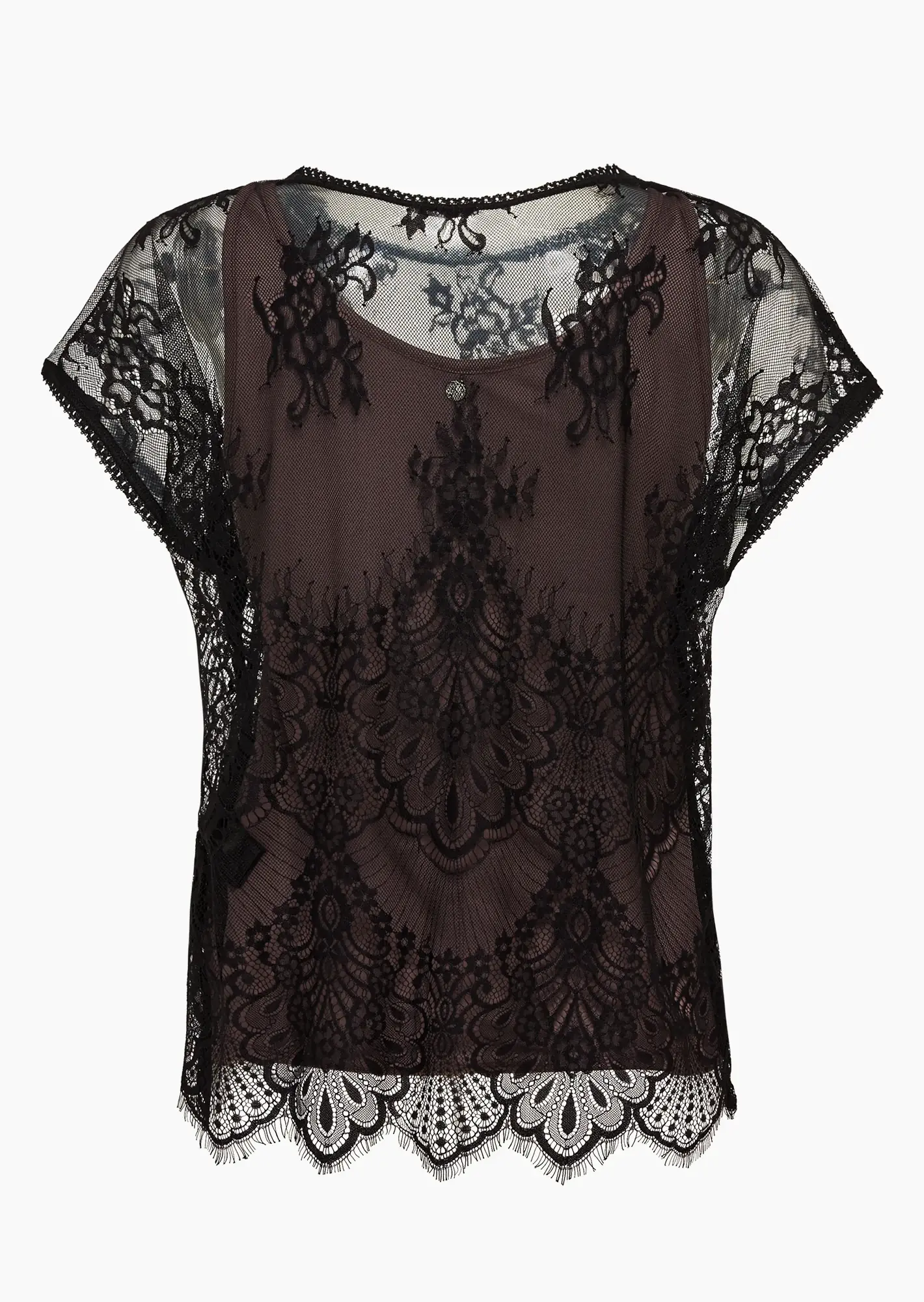 Edles Spitzenshirt mit Viskose-Top, schwarz-taupe