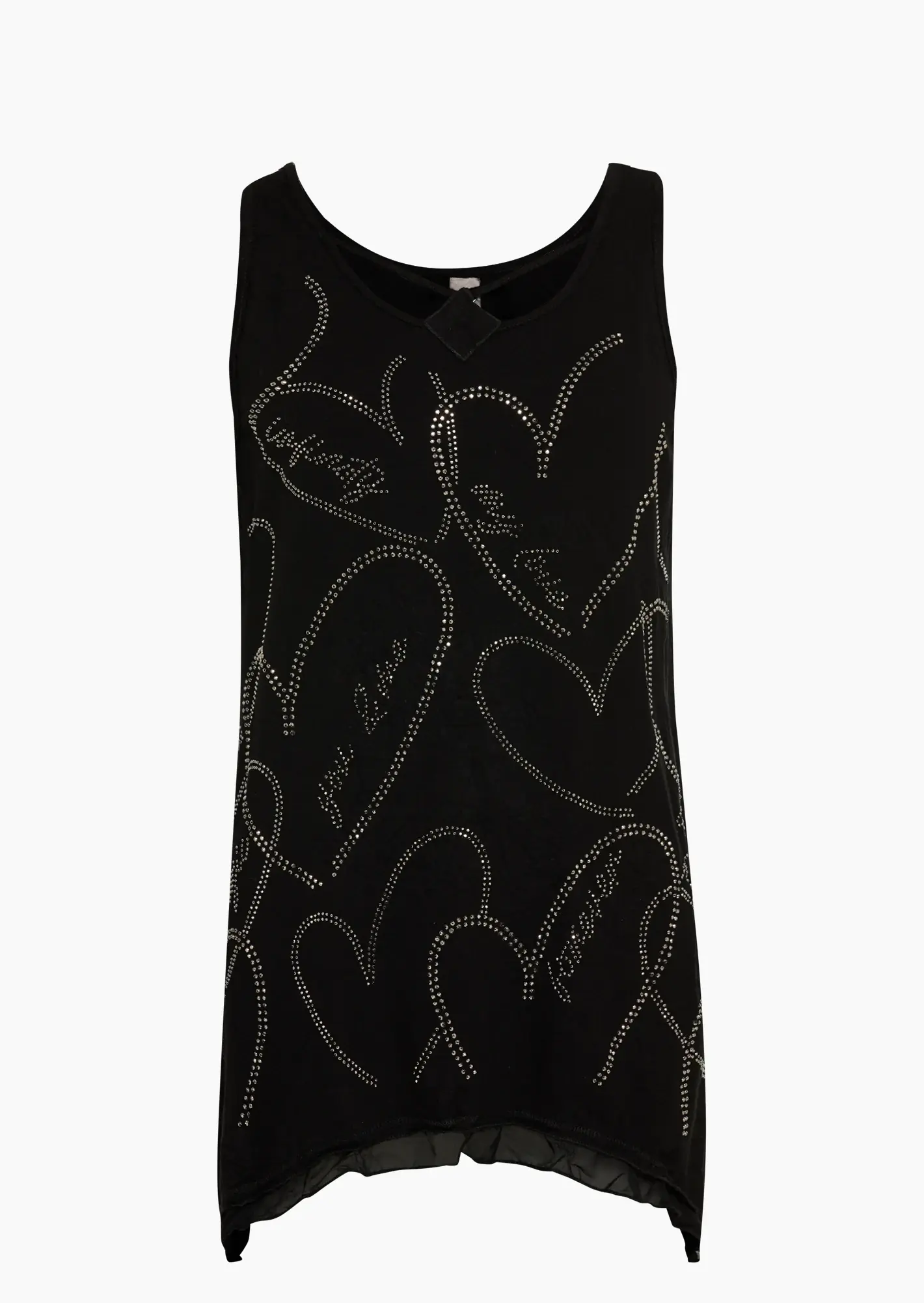 asymmetrisches Top mit Ziersteindetails, schwarz