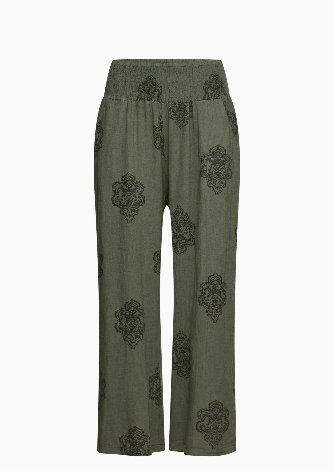 Leinenhose mit Ornamenten, khaki
