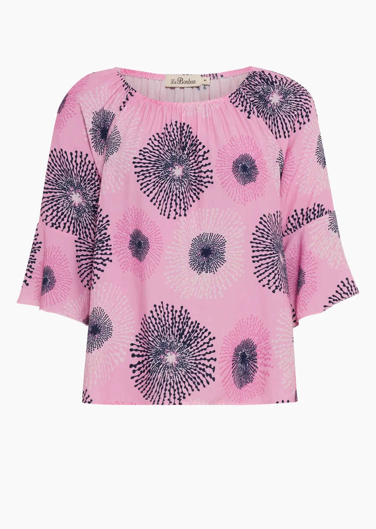 Print-Viskose-Bluse mit Volantärmeln, mandelblüte