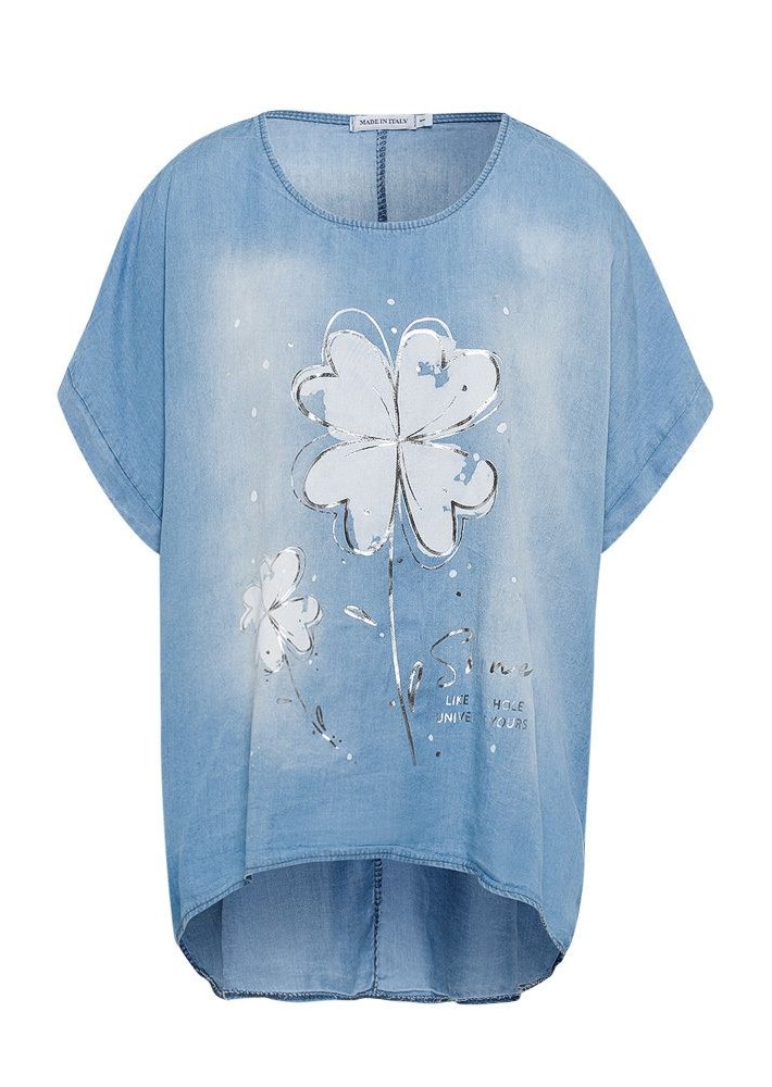Bluse 'Kleeblatt', bleached denim