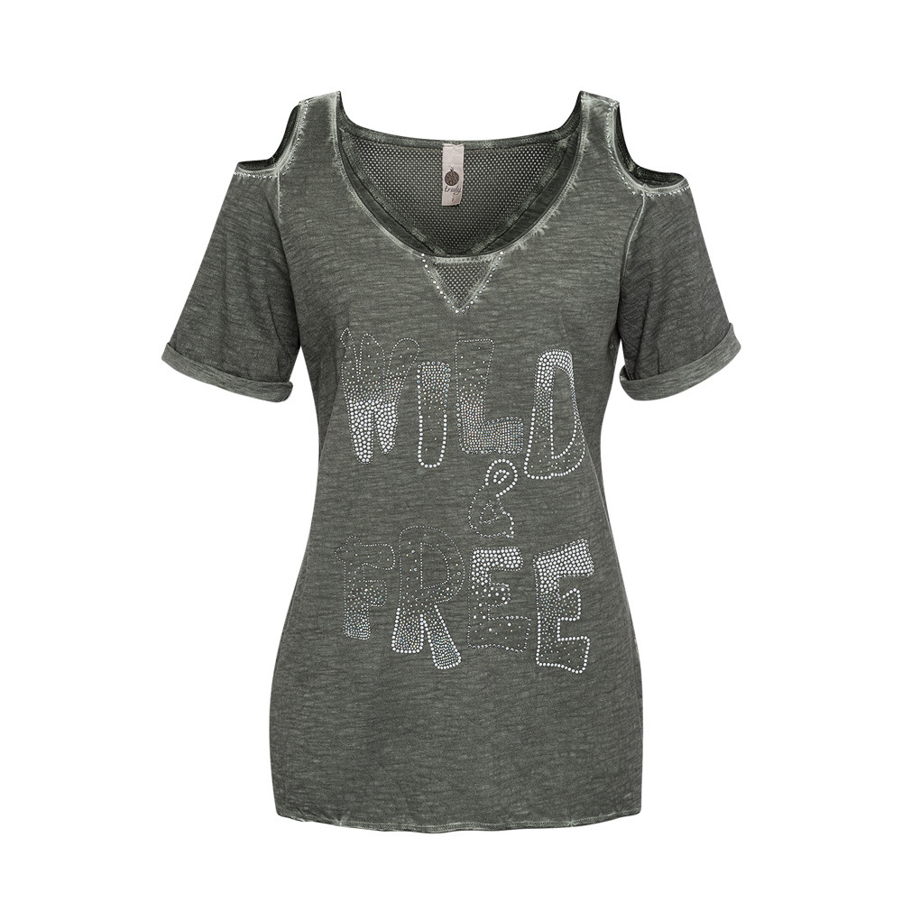 Shirt 'Wild & free', oliv,