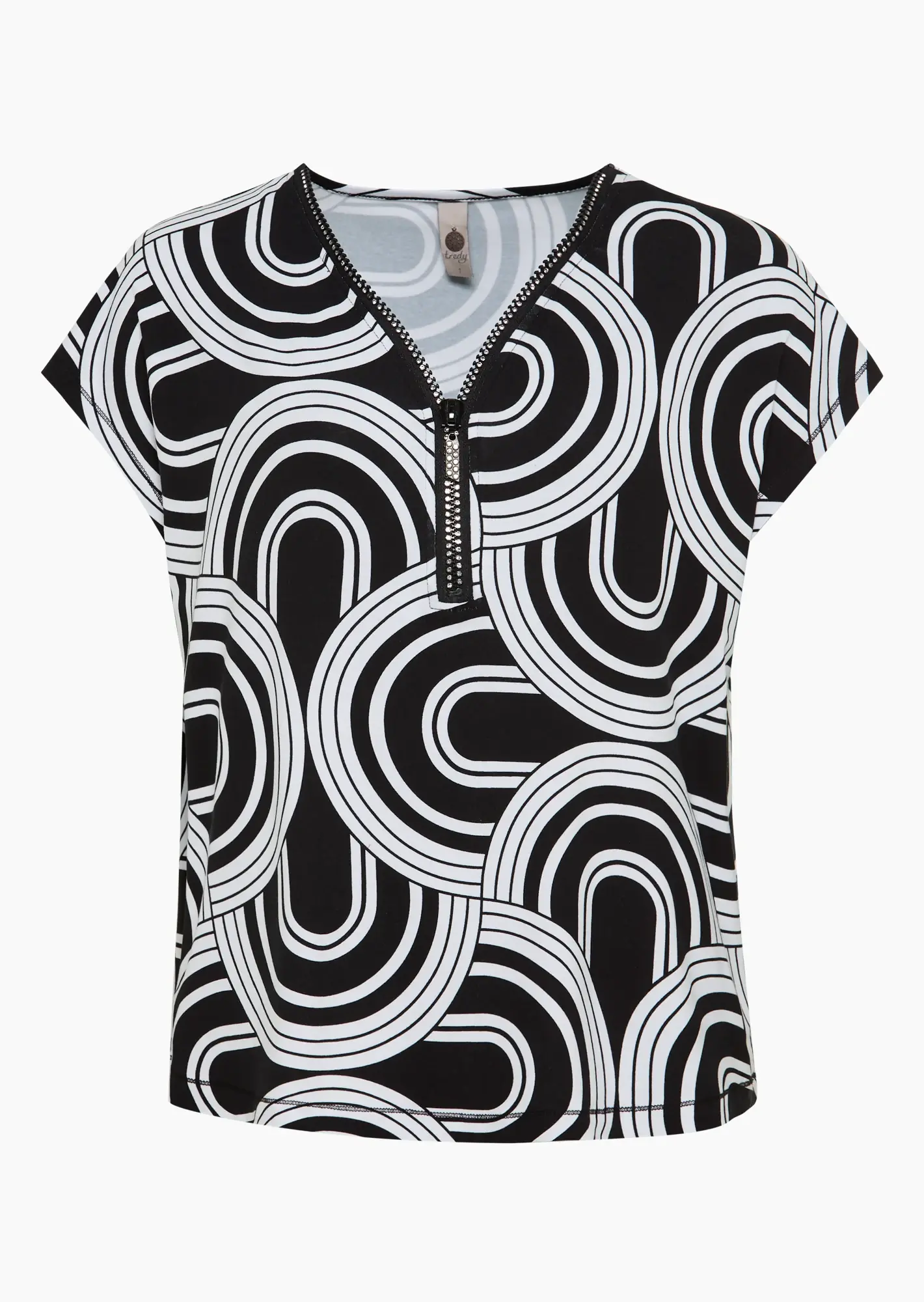 Viskoseshirt im grafischen Alloverprint, schwarz-weiss
