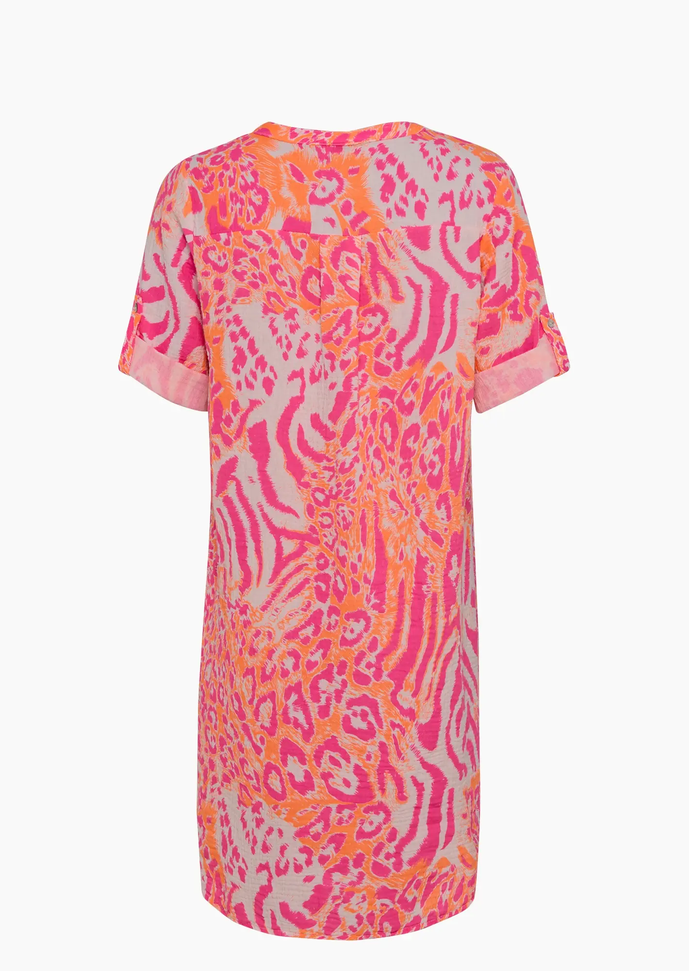 Musselinkleid im Animalprint, neonpink