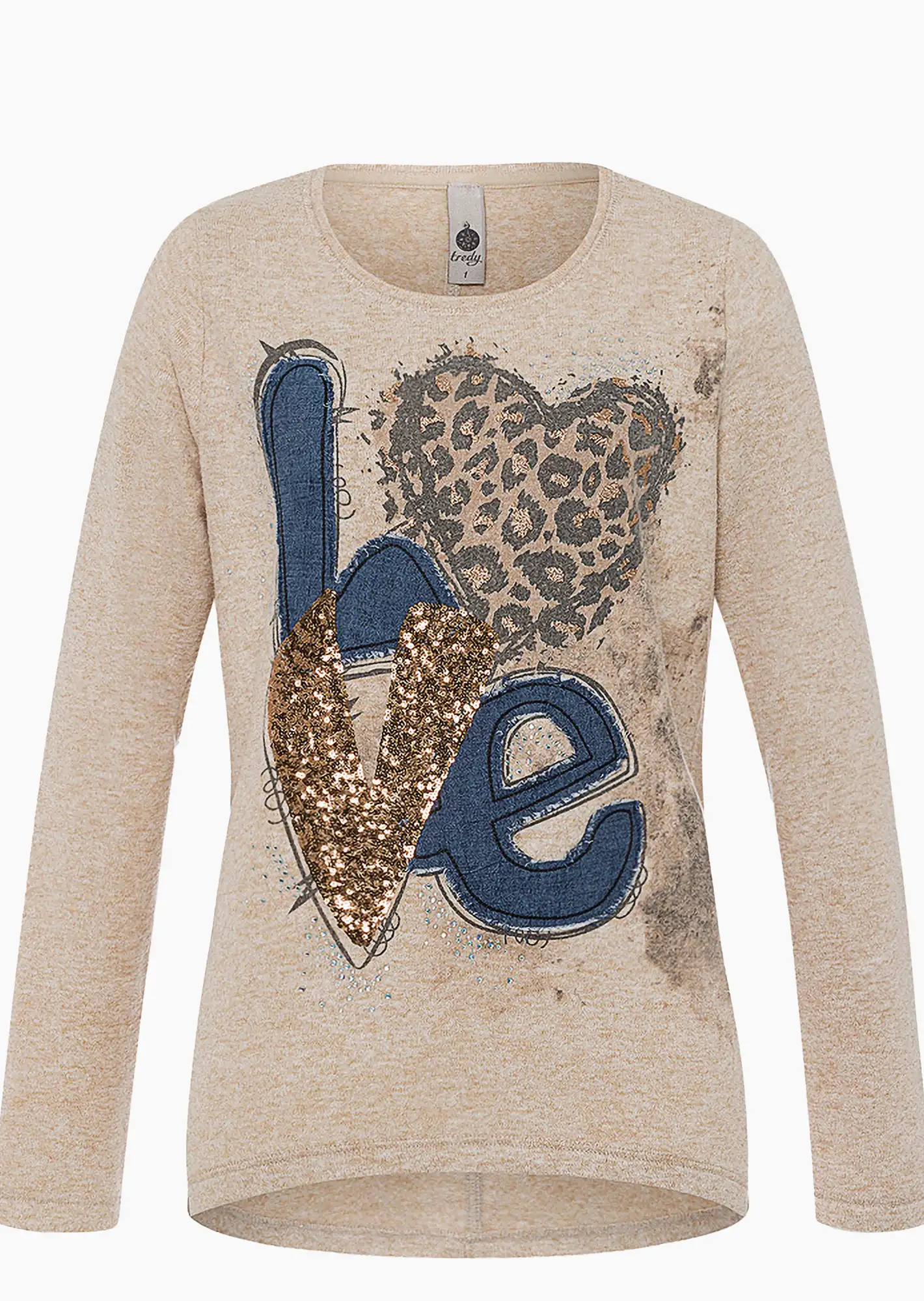 Langarmshirt 'Love', sand-melange