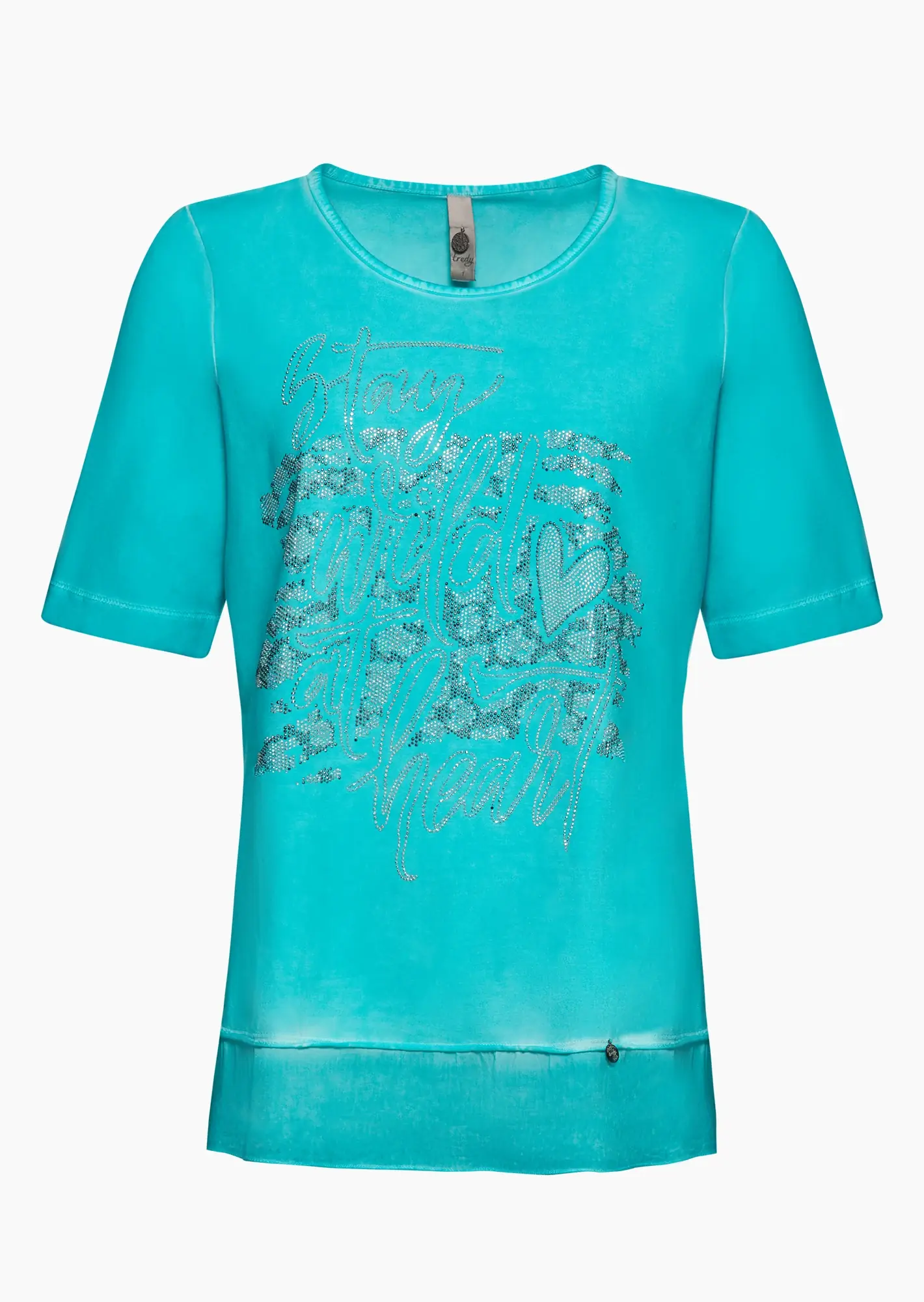 Shirt mit Ziersteinen im Lagenlook, türkis