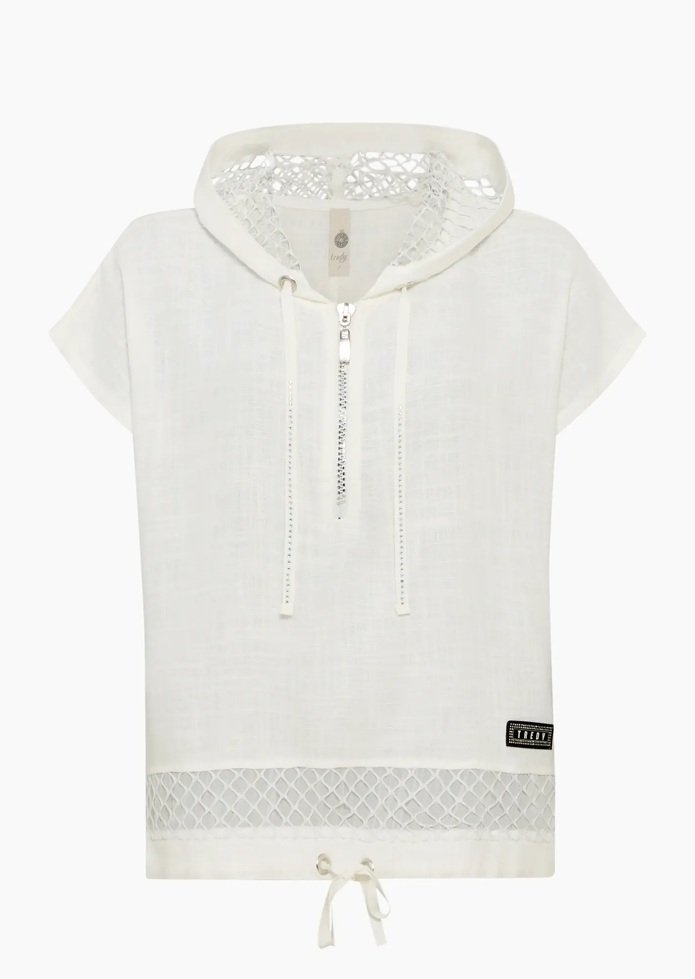 Leinen-Tencel-Blusenshirt mit grobem Netz, offwhite