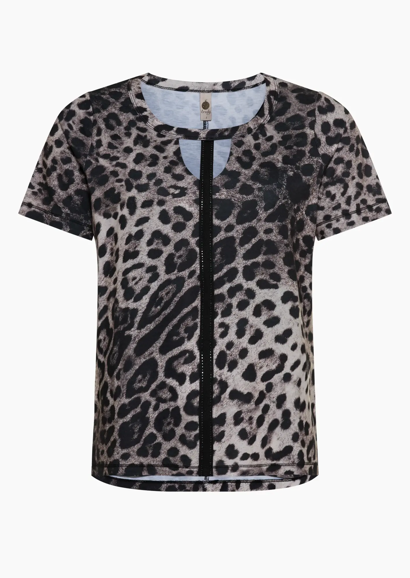 Shirt im Alloverleoprint & Ziersteinen, fango