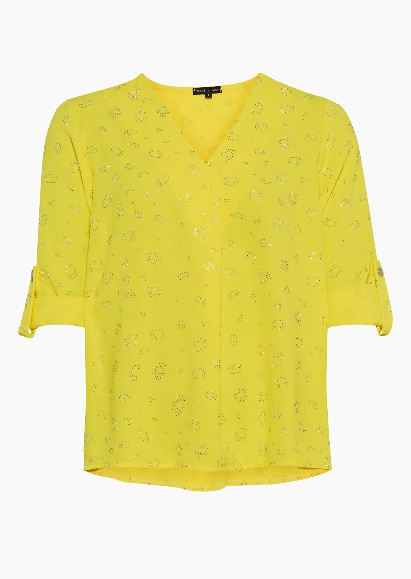 Bluse mit Ziersteinleomuster, butter yellow