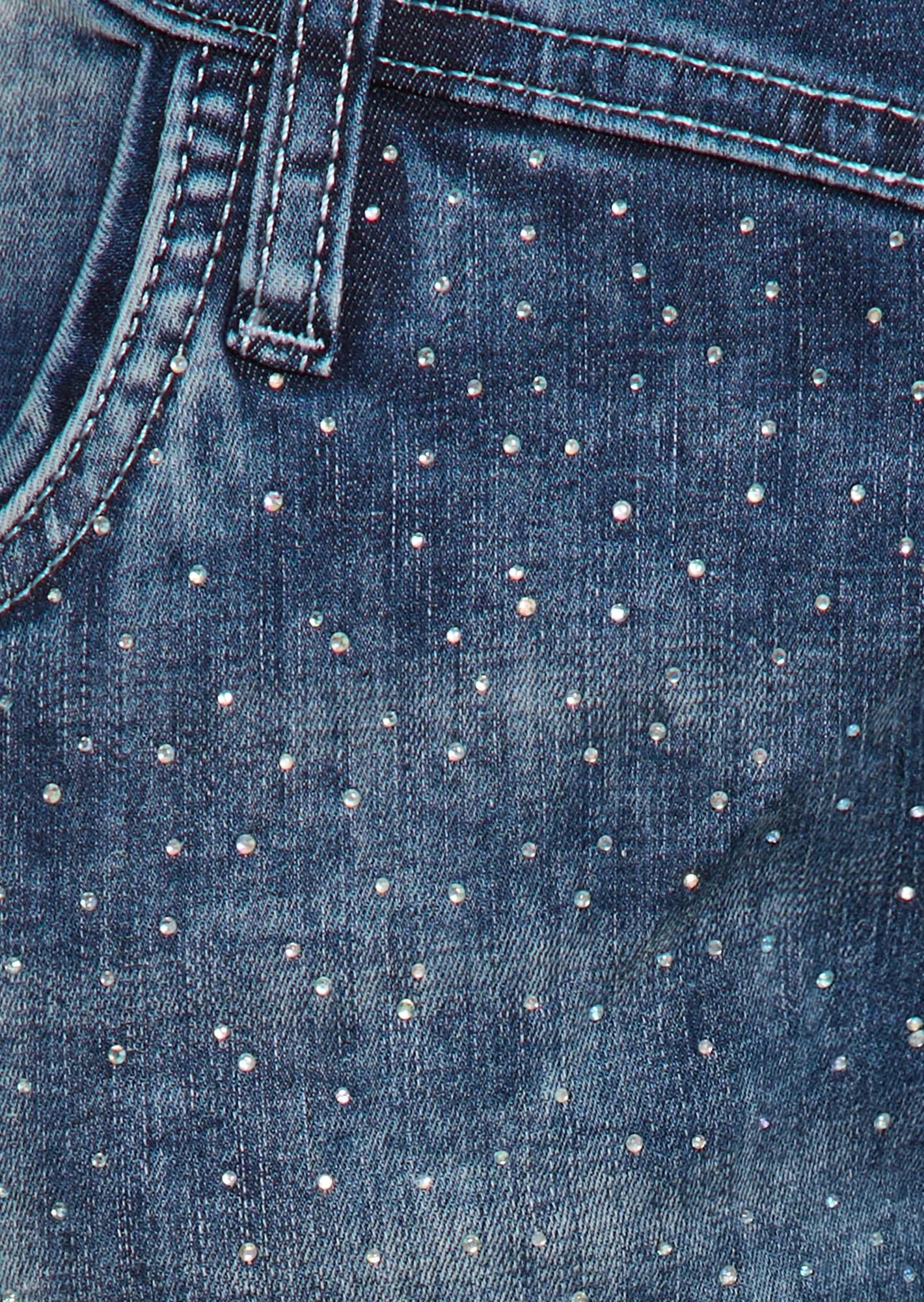 Doppelbundjeans mit Ziersteinen kurz, blue denim