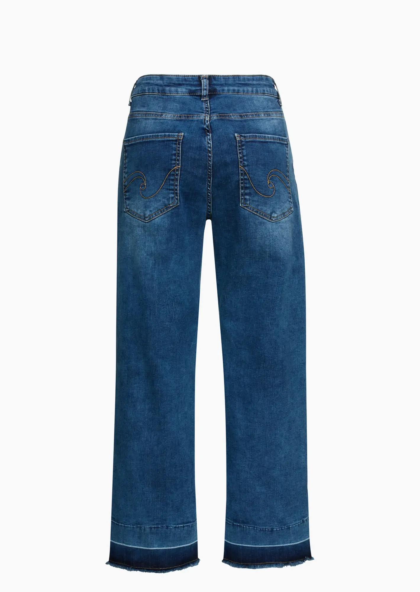 Wide Leg Jeans mit fransigem Saum, blue denim