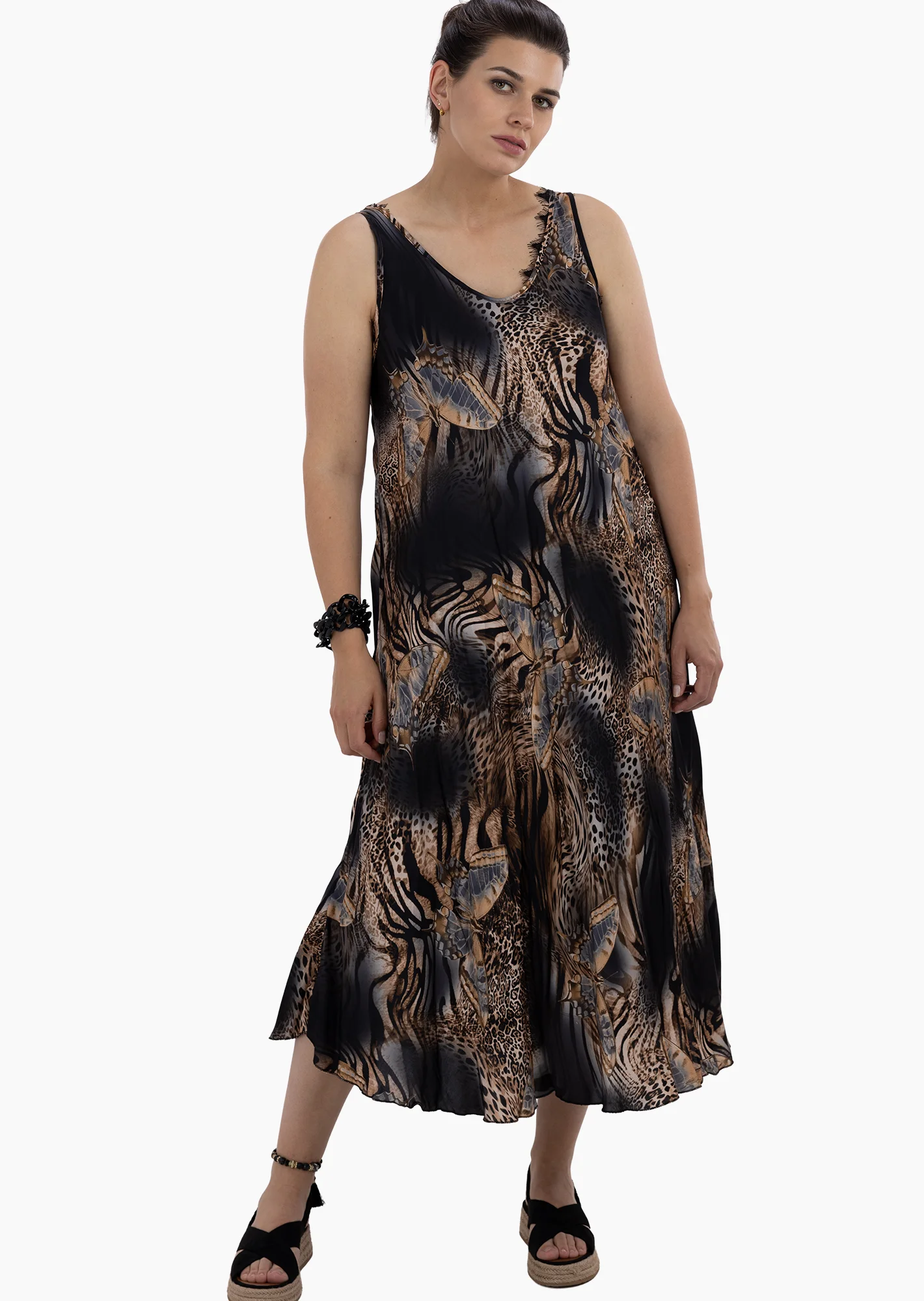 Kleid aus Viskose-Satin, schwarz