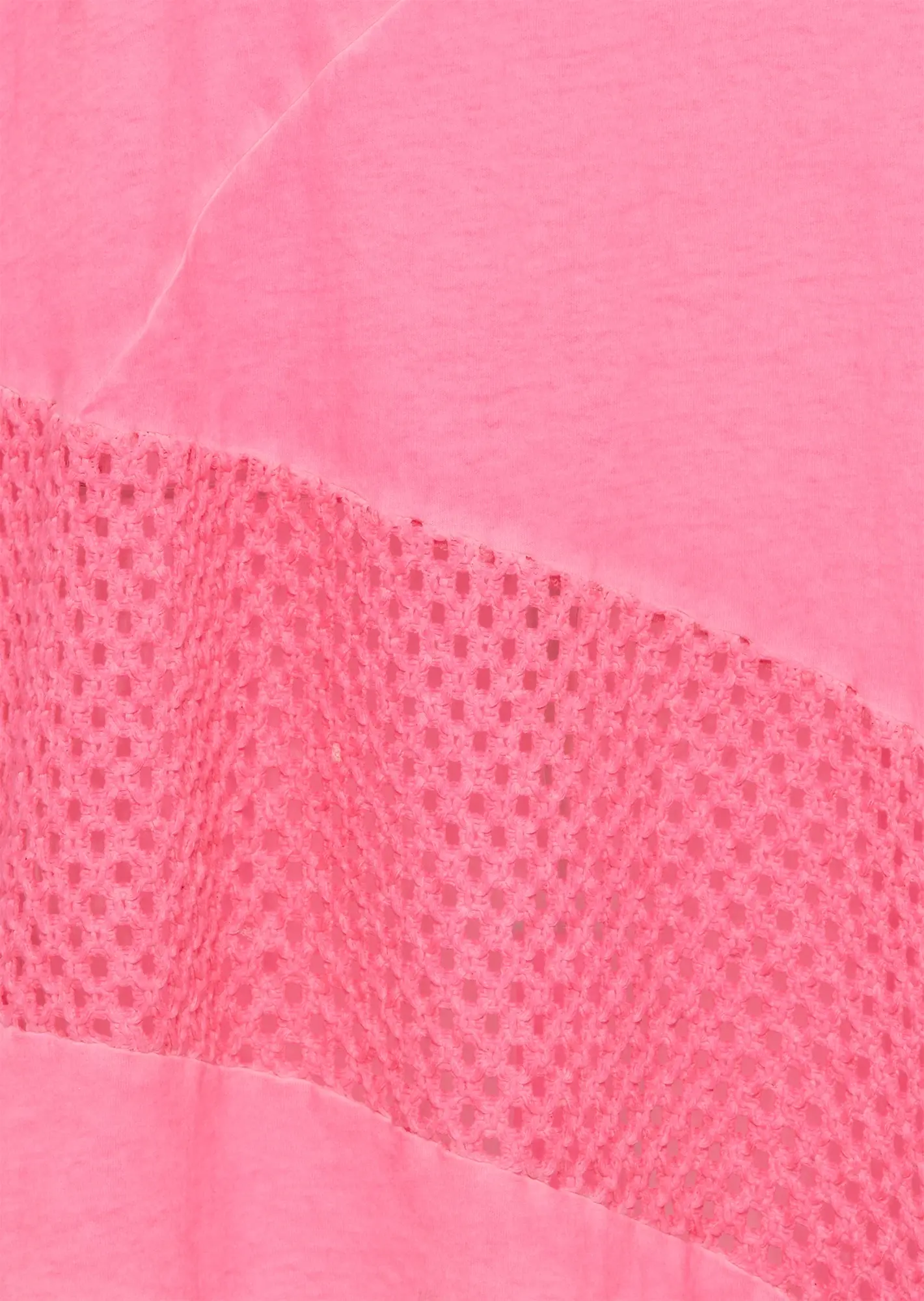 asymmetrisches Baumwoll-Shirt mit Häkeldetails, neonpink