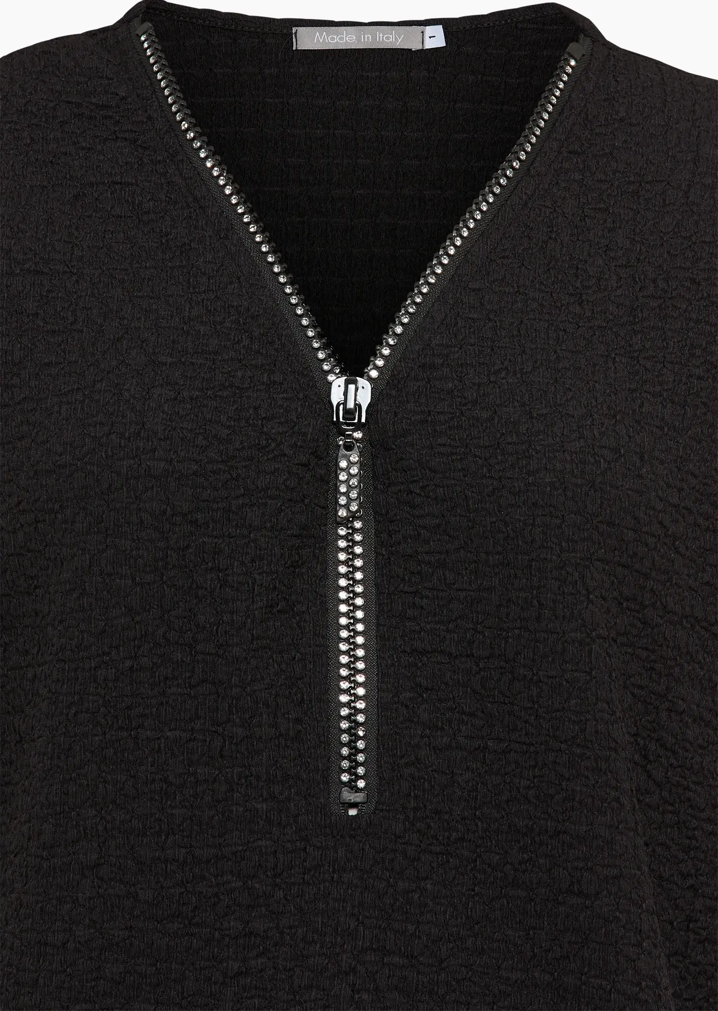 Strukturiertes Shirt mit Reißverschluss, schwarz