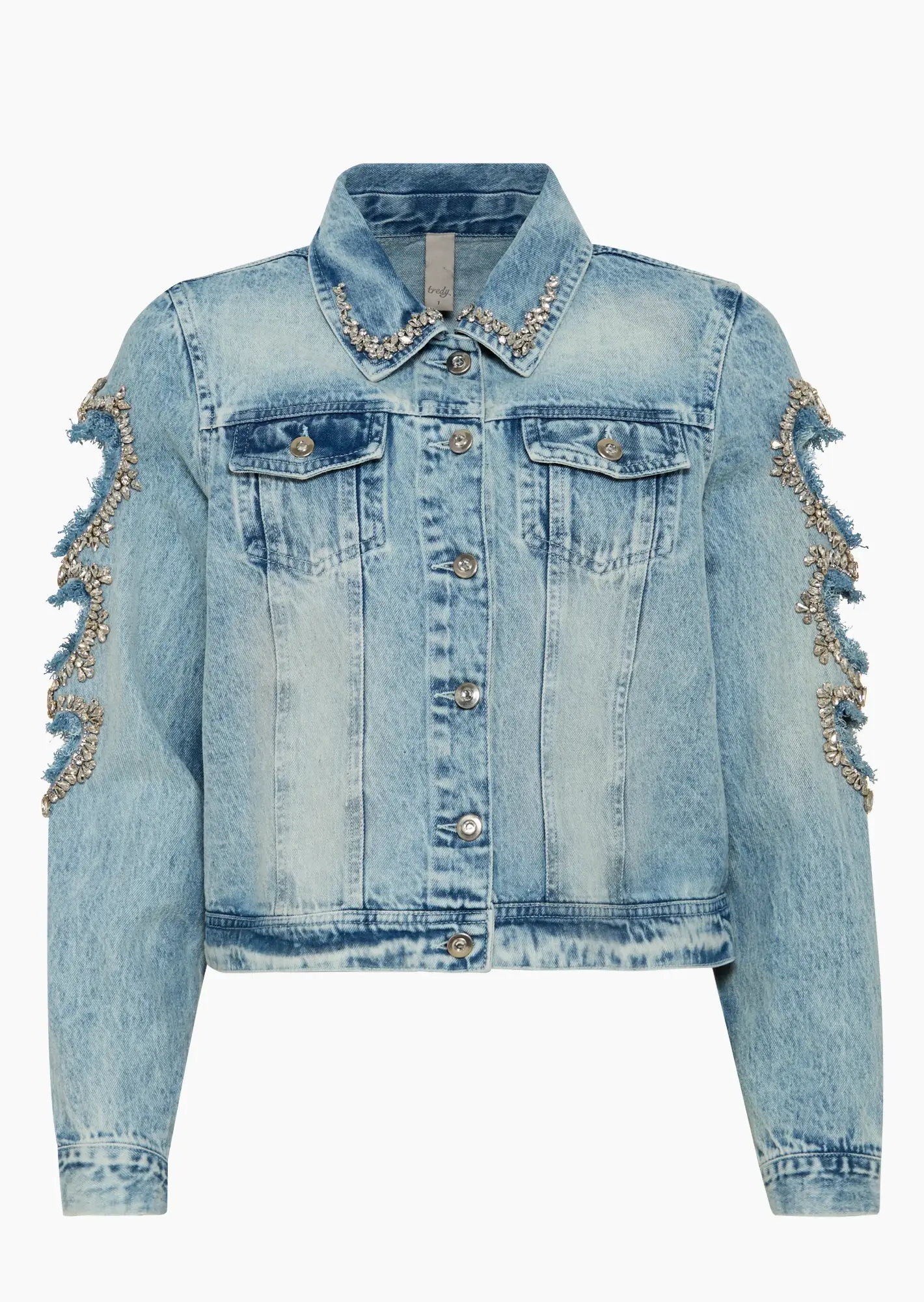 Jeansjacke mit Schmucksteinen, light blue denim