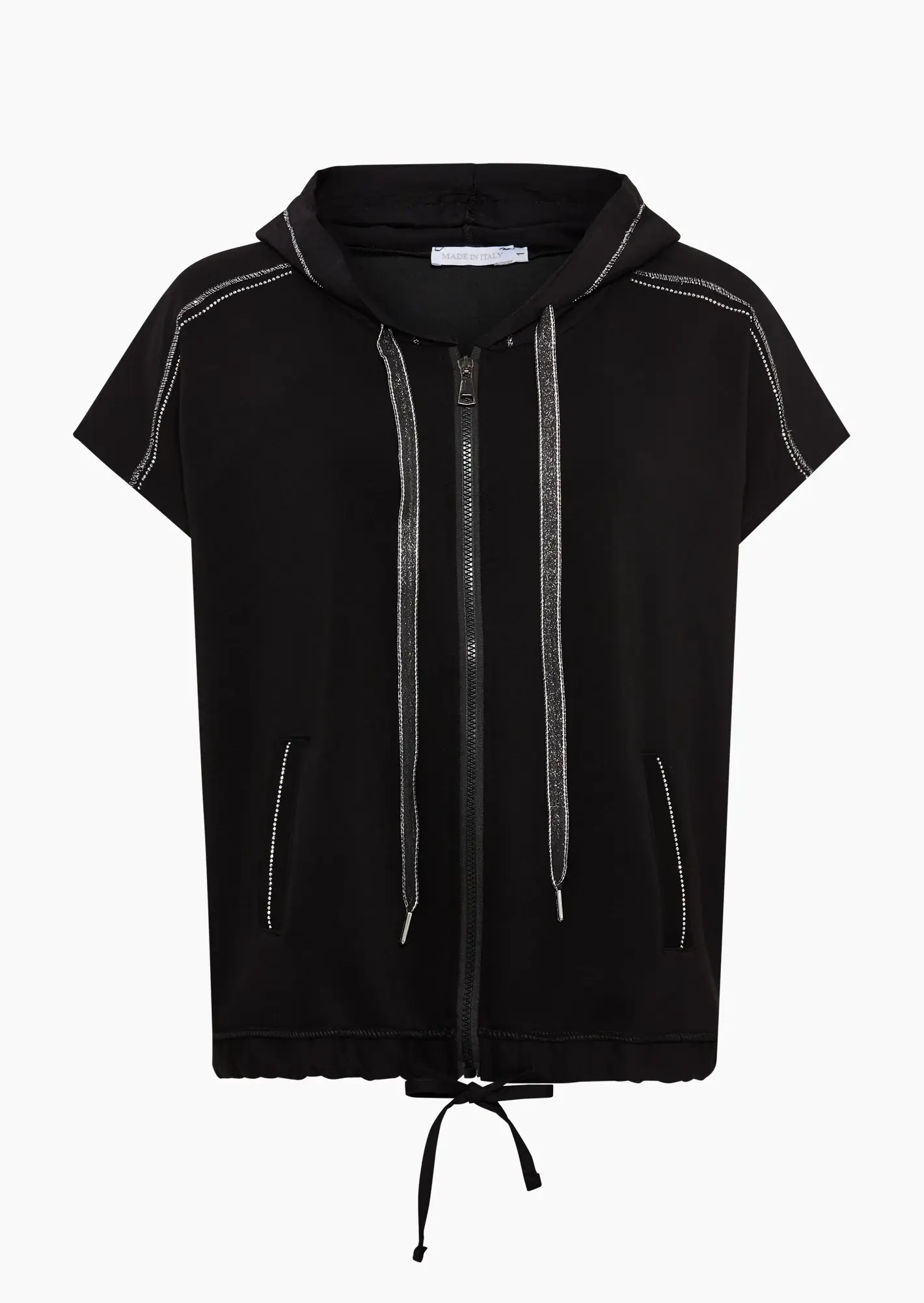 Sweatjacke mit Ziersteinen, schwarz