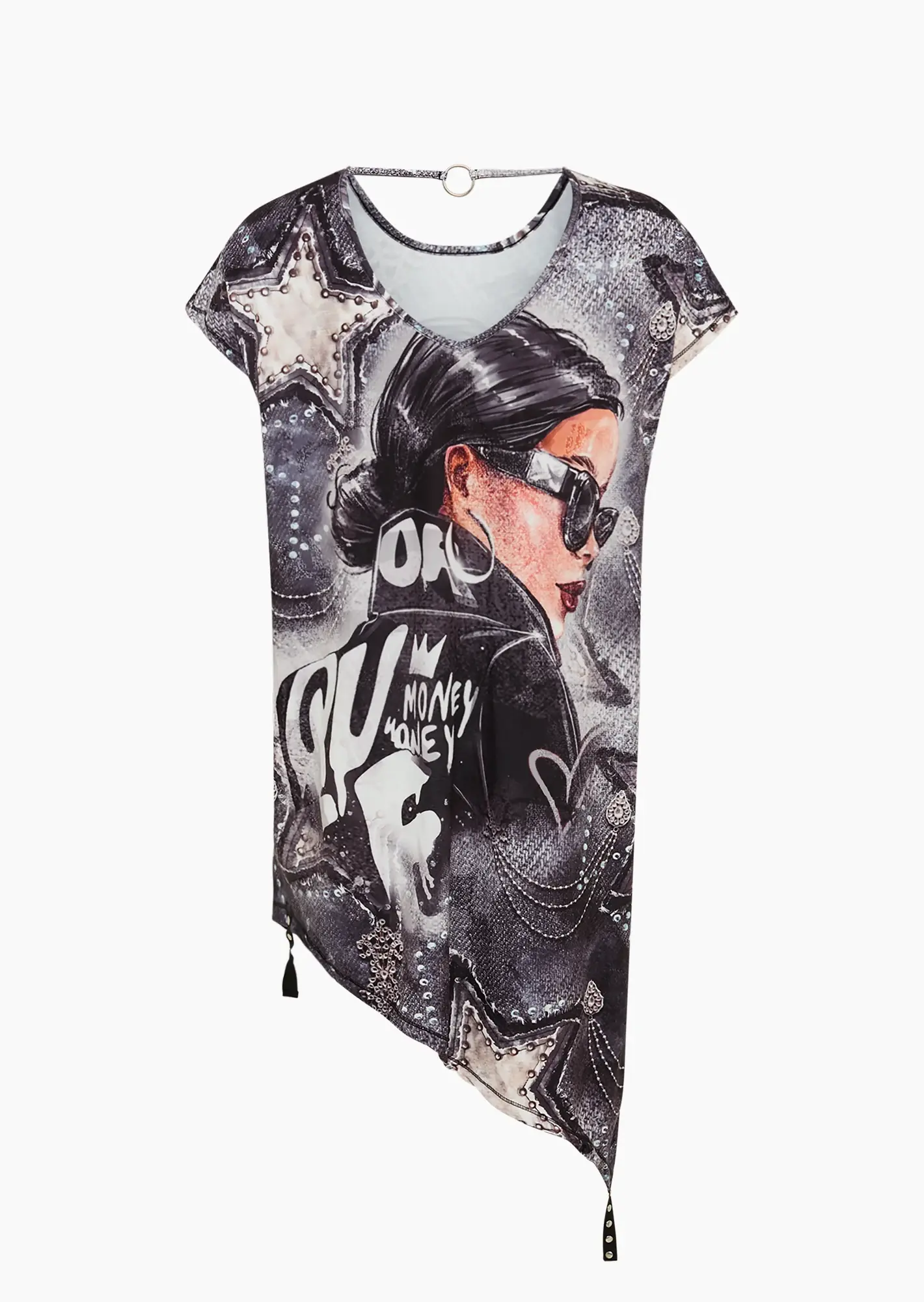 asymmetrisches Shirt mit Highlights, schwarz