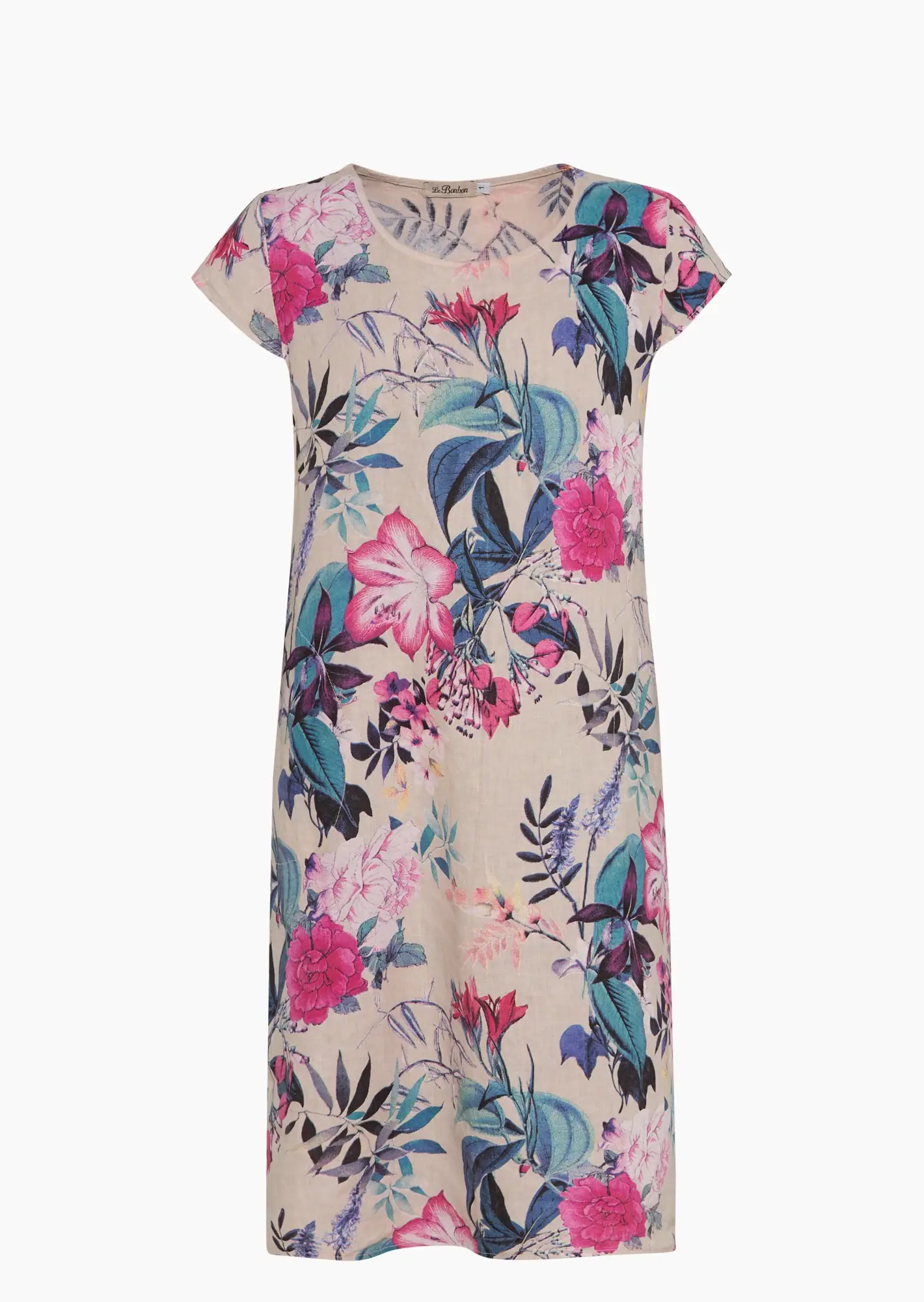 gemustertes Leinenkleid, crema