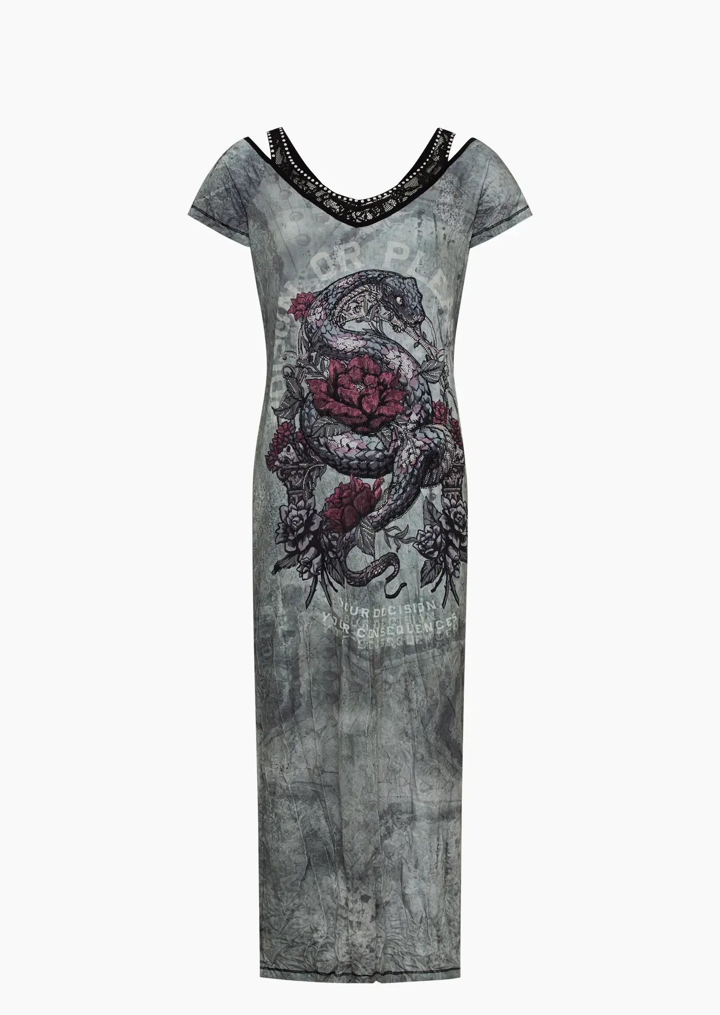 Maxi-Kleid mit Schlangenprint und Cut-Outs, khaki