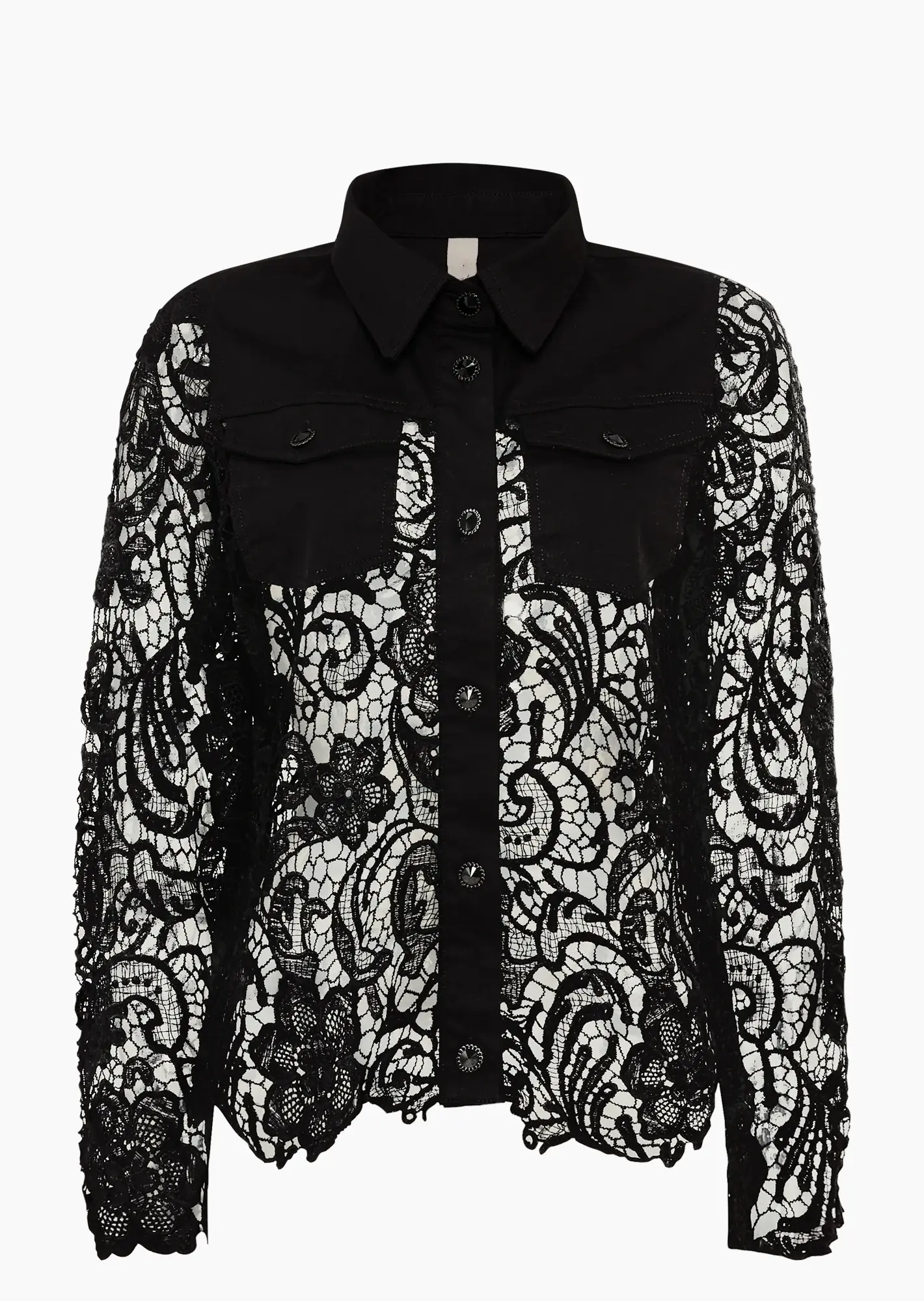 Jeansjacke in Allover-Häkeloptik, schwarz