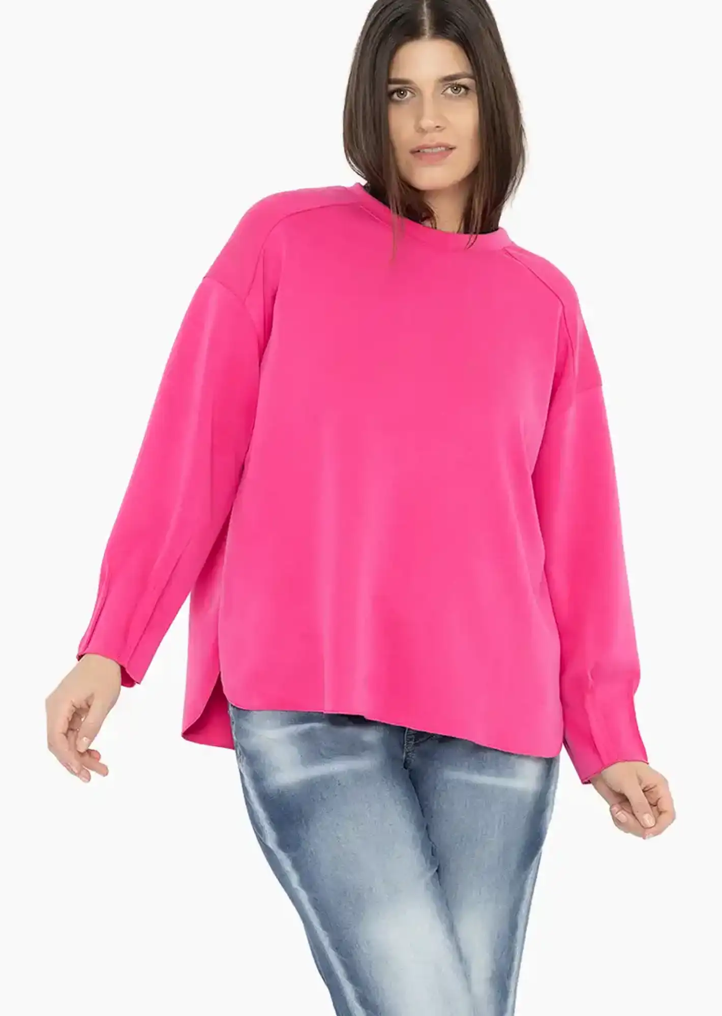Leichter Sweatpullover mit Ziernähten, pink