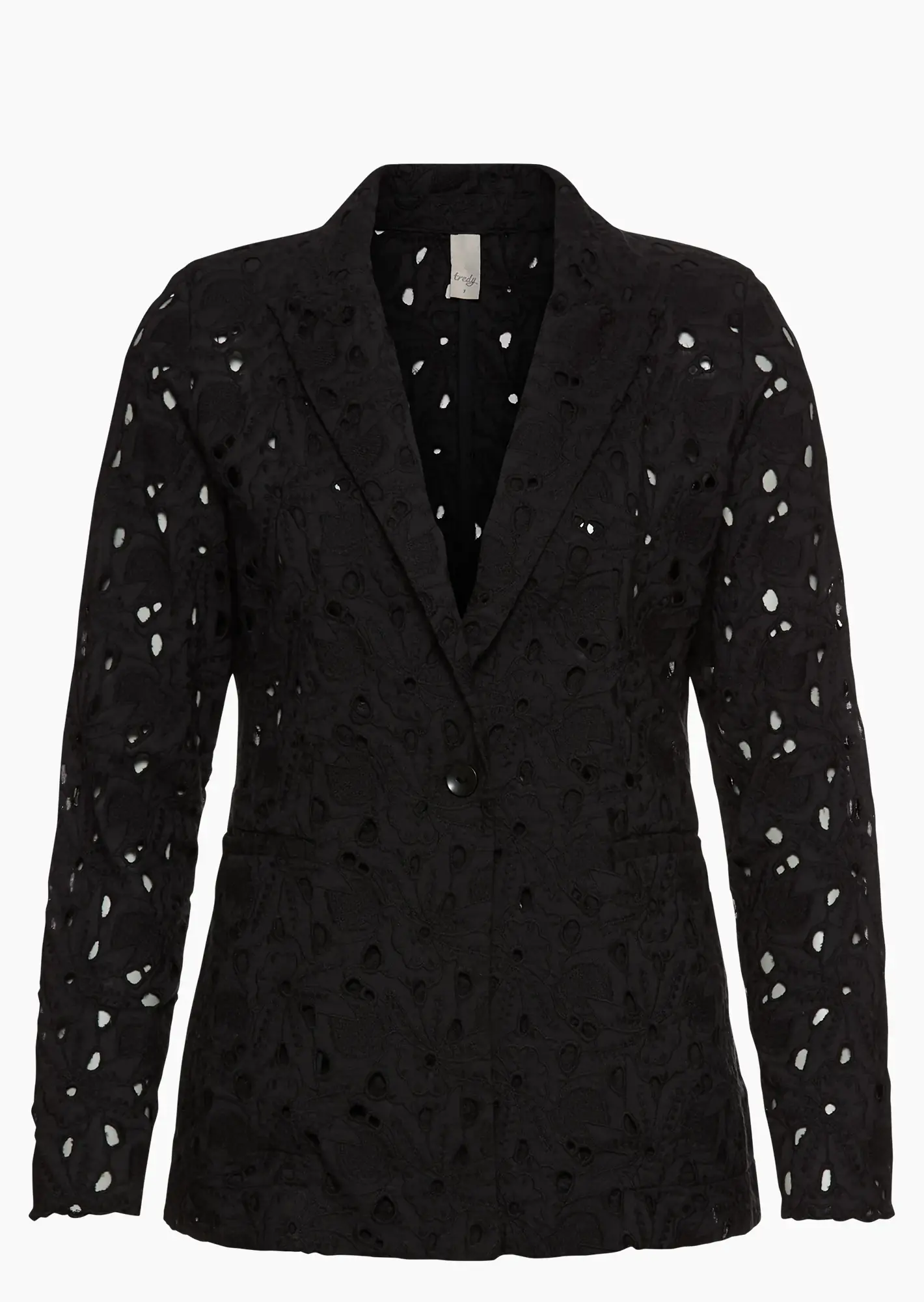 Blazer mit Lochstickerei, schwarz