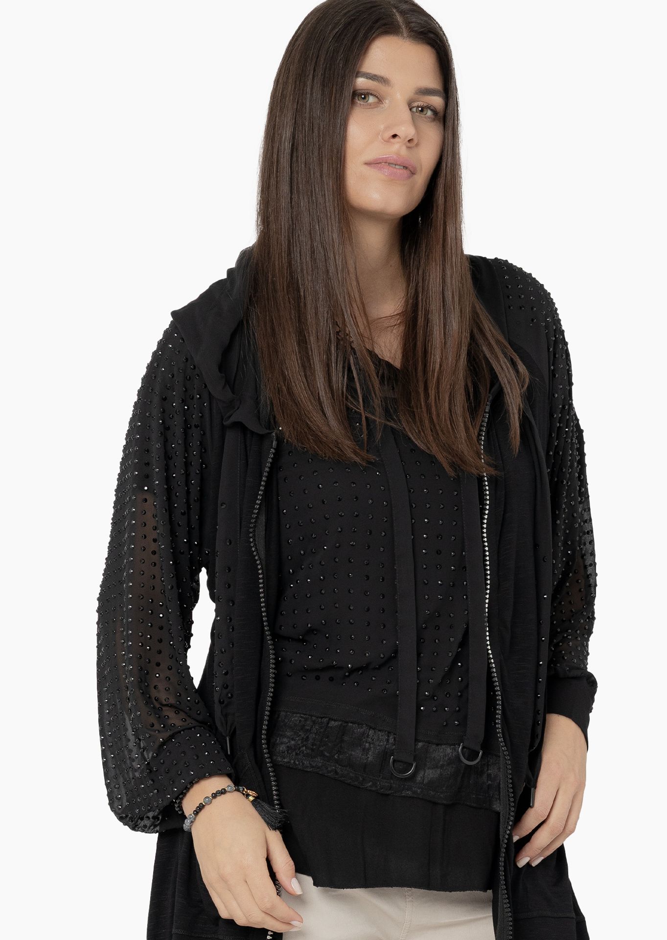Shirtjacke mit Nieten, schwarz