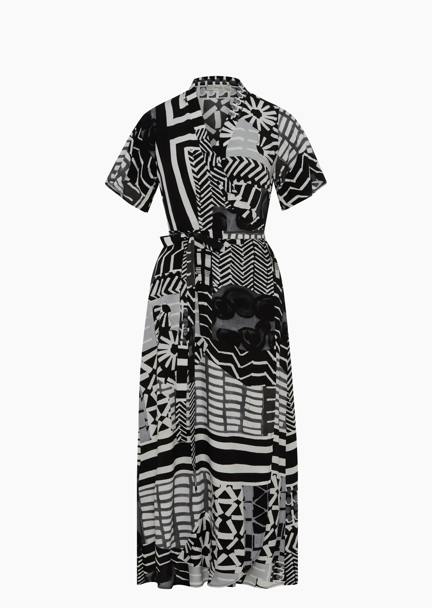 gemustertes Wickelkleid, schwarz-weiß