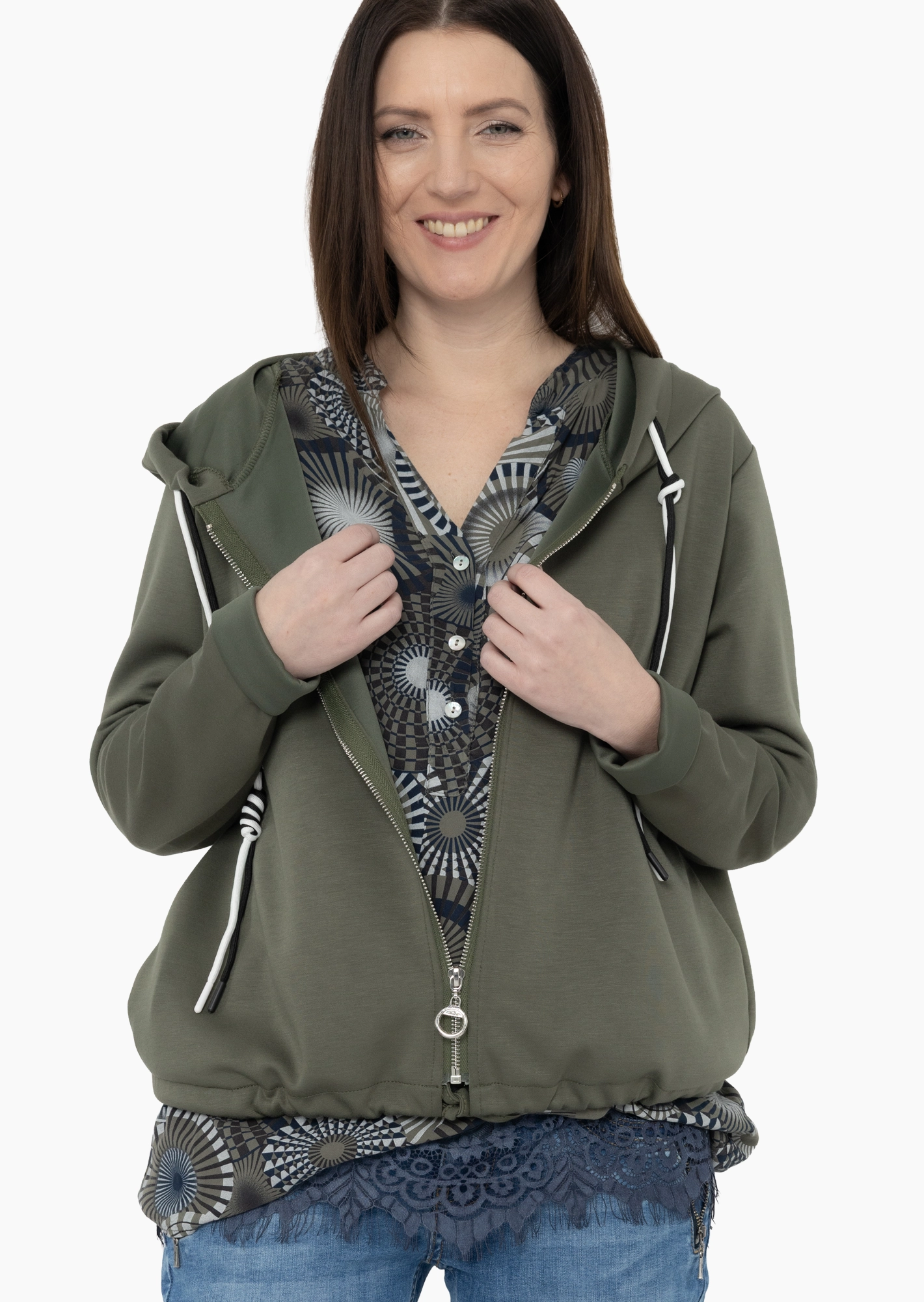 stylische Sweatjacke, khaki