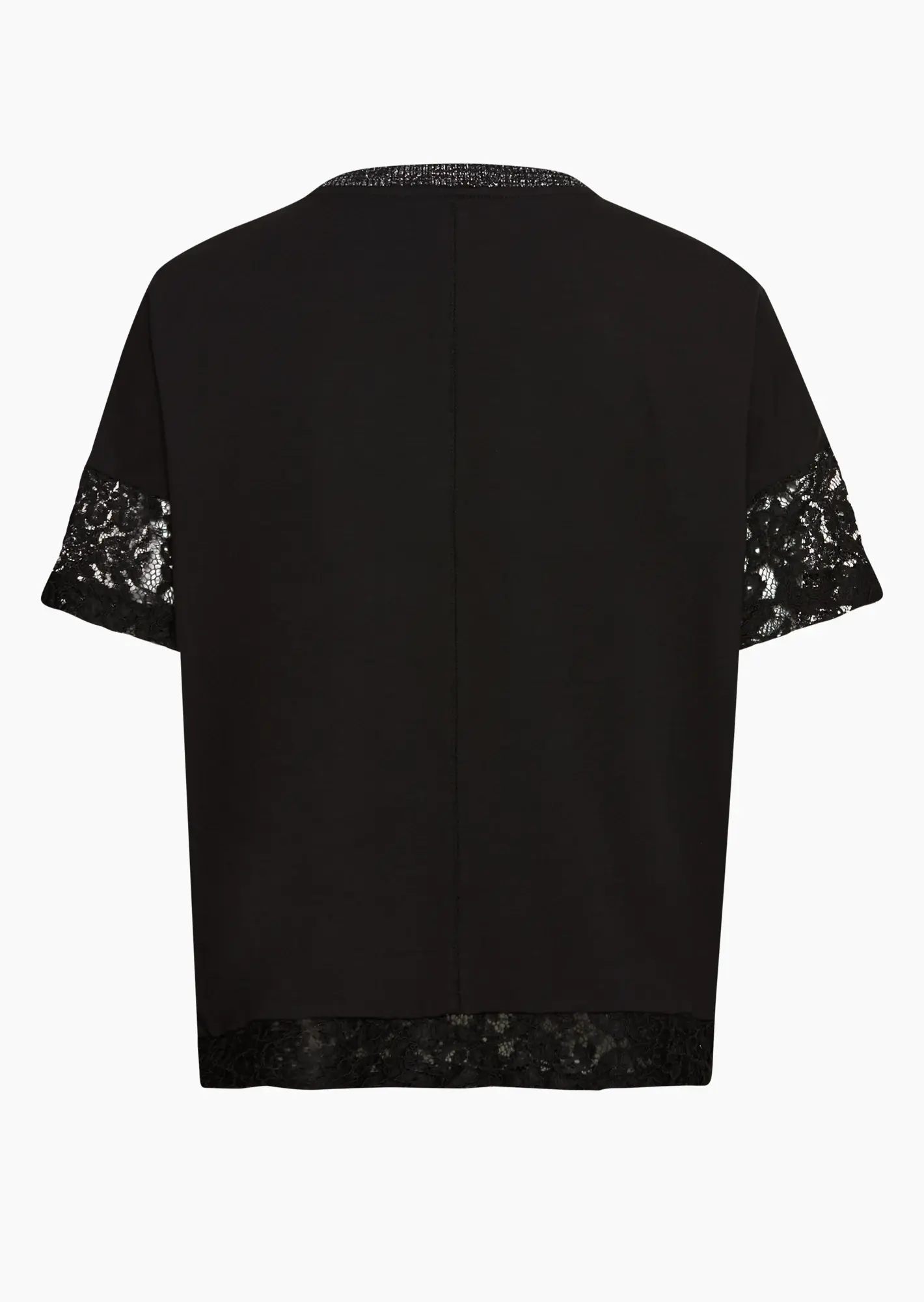 Shirt mit Glitzer- & Spitzendetails, schwarz