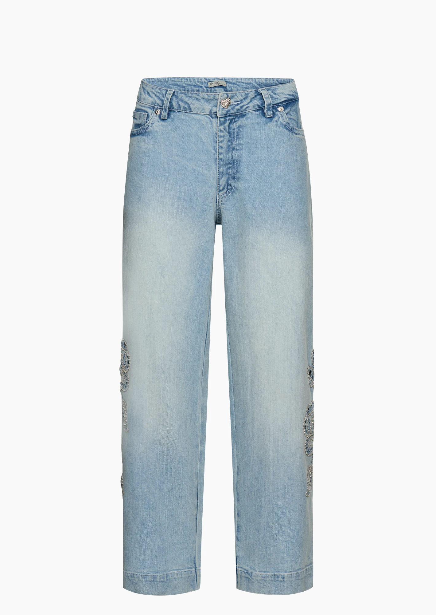 Jeans mit Lochstickerei, bleached blue denim