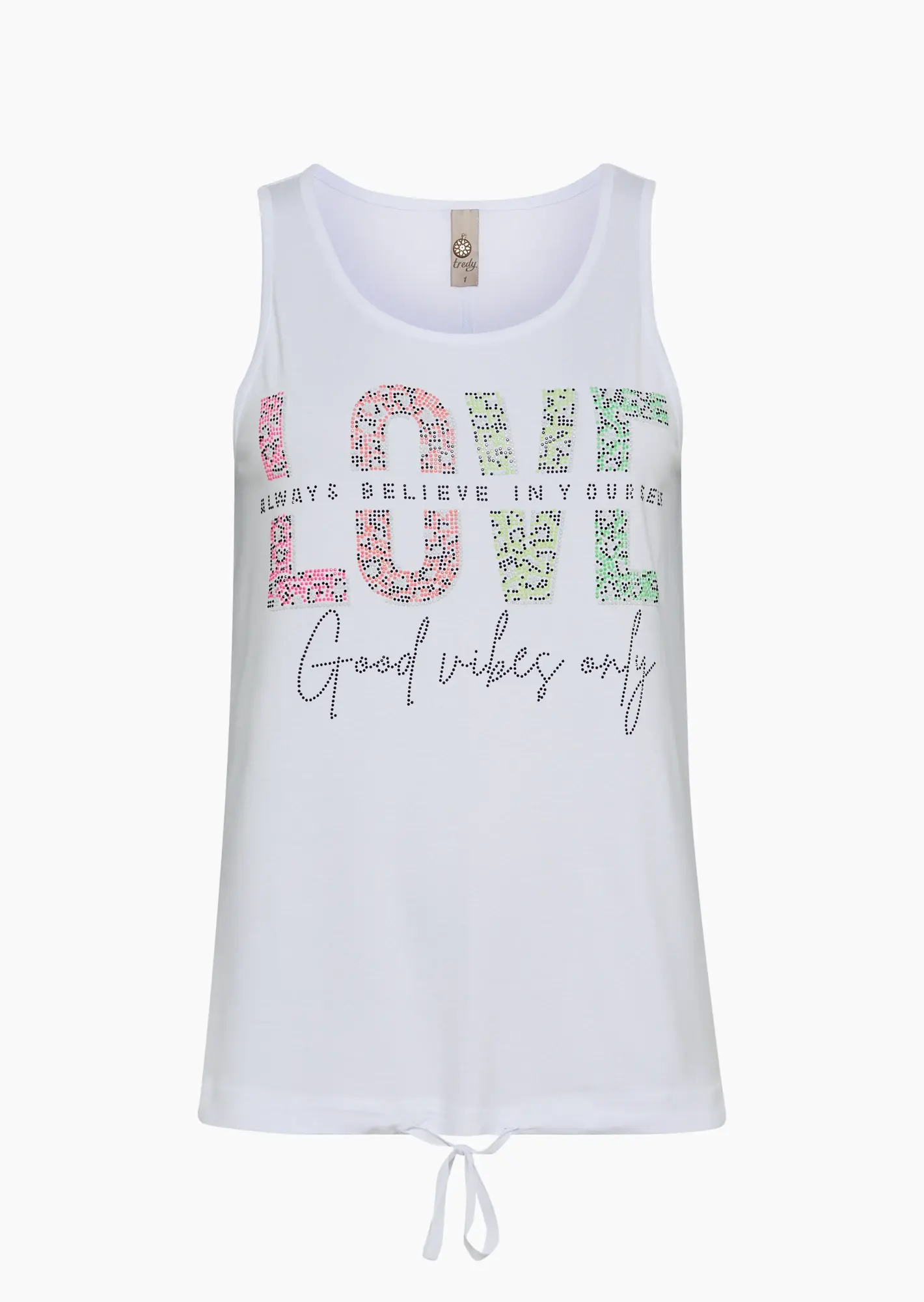 stylisches Top mit dekorativem Lettering, weiß