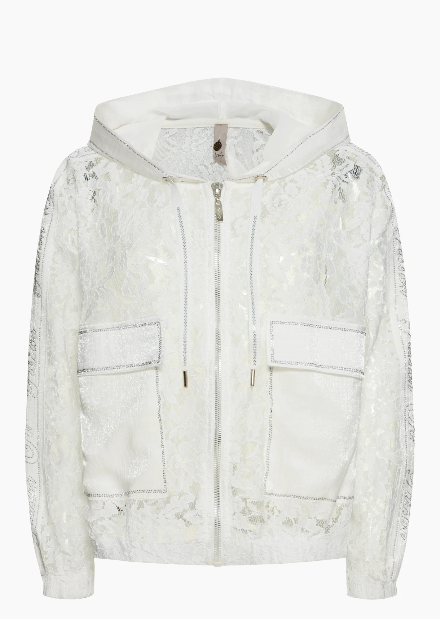 Jacke im Alloverspitzendesign mit Ziersteinen, offwhite