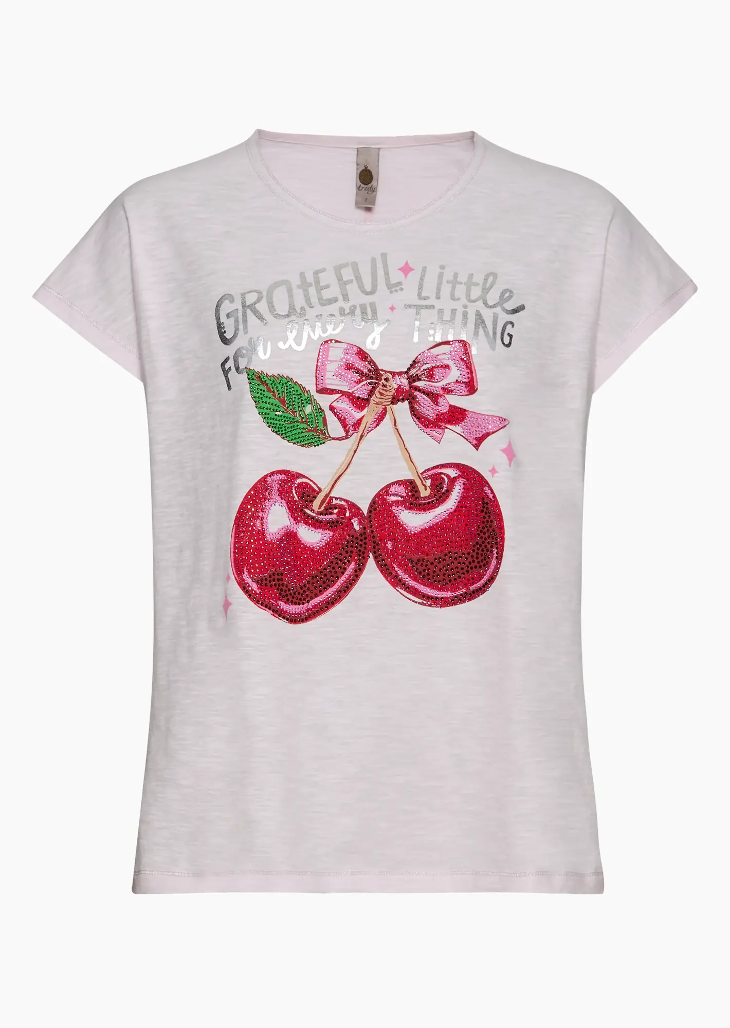 Shirt mit dekorativem Print & Ziersteinen, mandelblüte