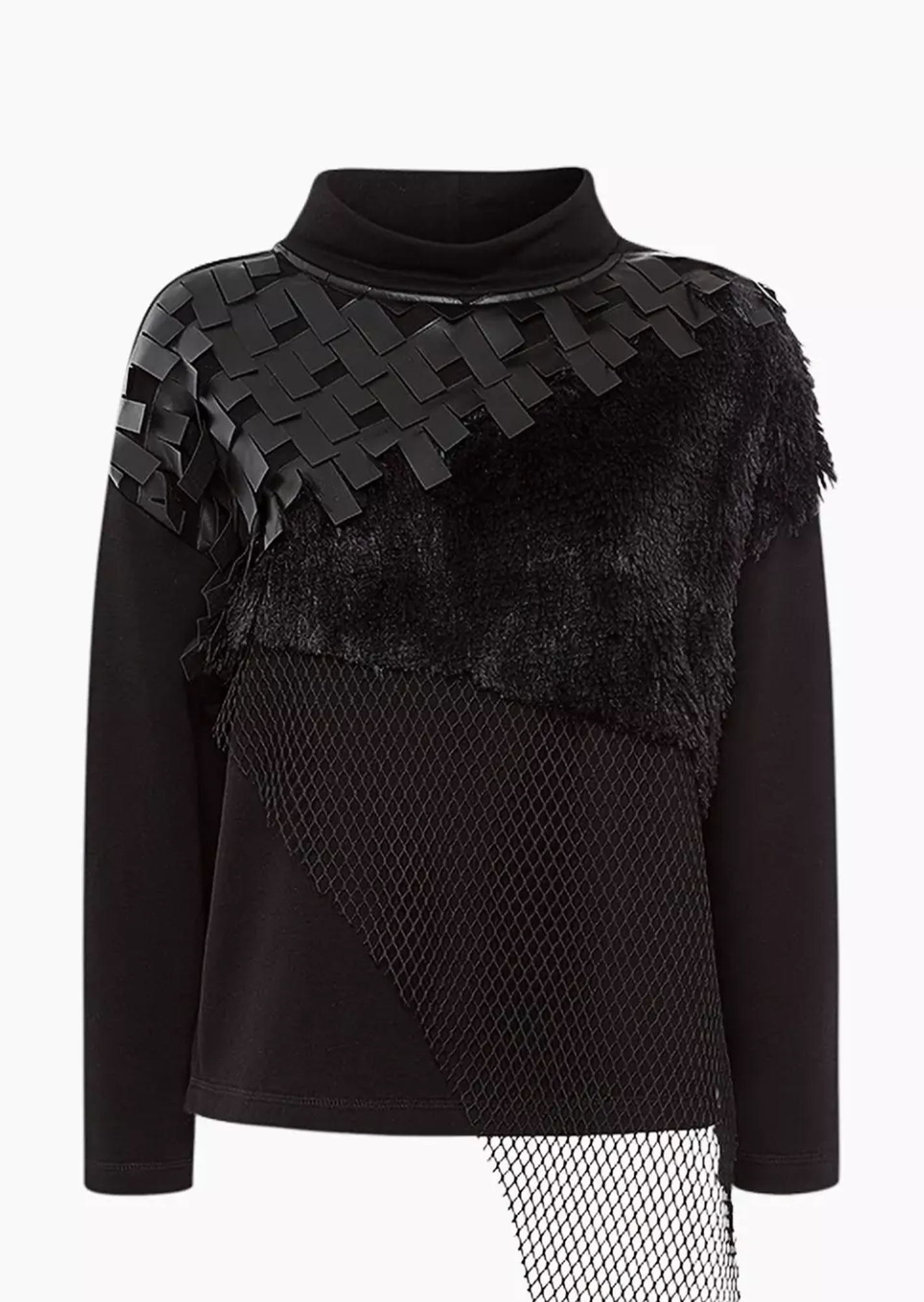 Sweatpullover mit Fell-Optik, schwarz