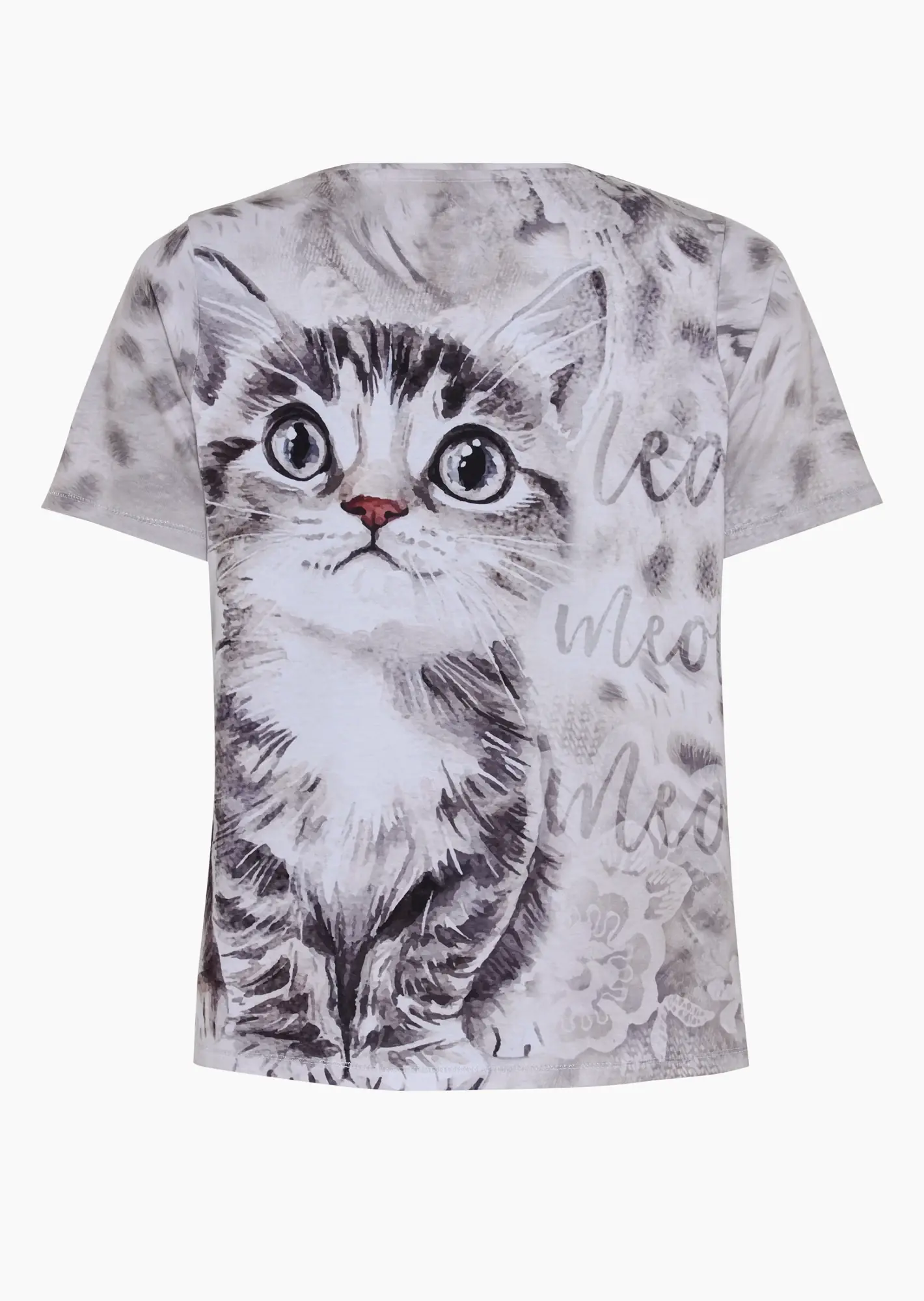 Leichtes Kurzarm-Shirt mit Kitten-Motiv, crema