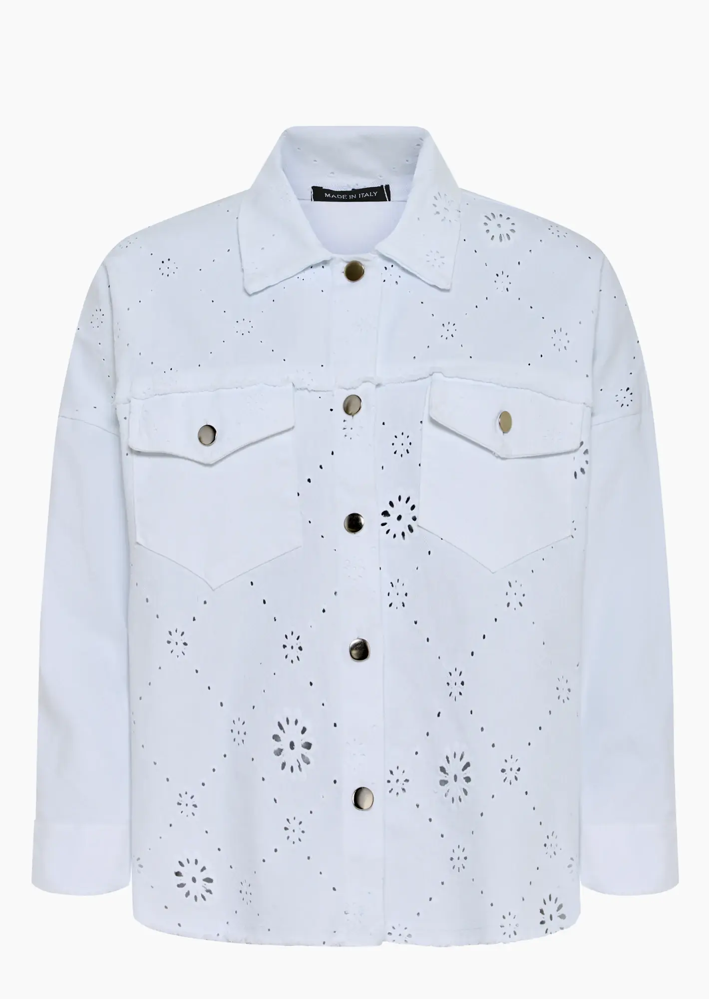 Jeansjacke mit Lochstickerei, weiß