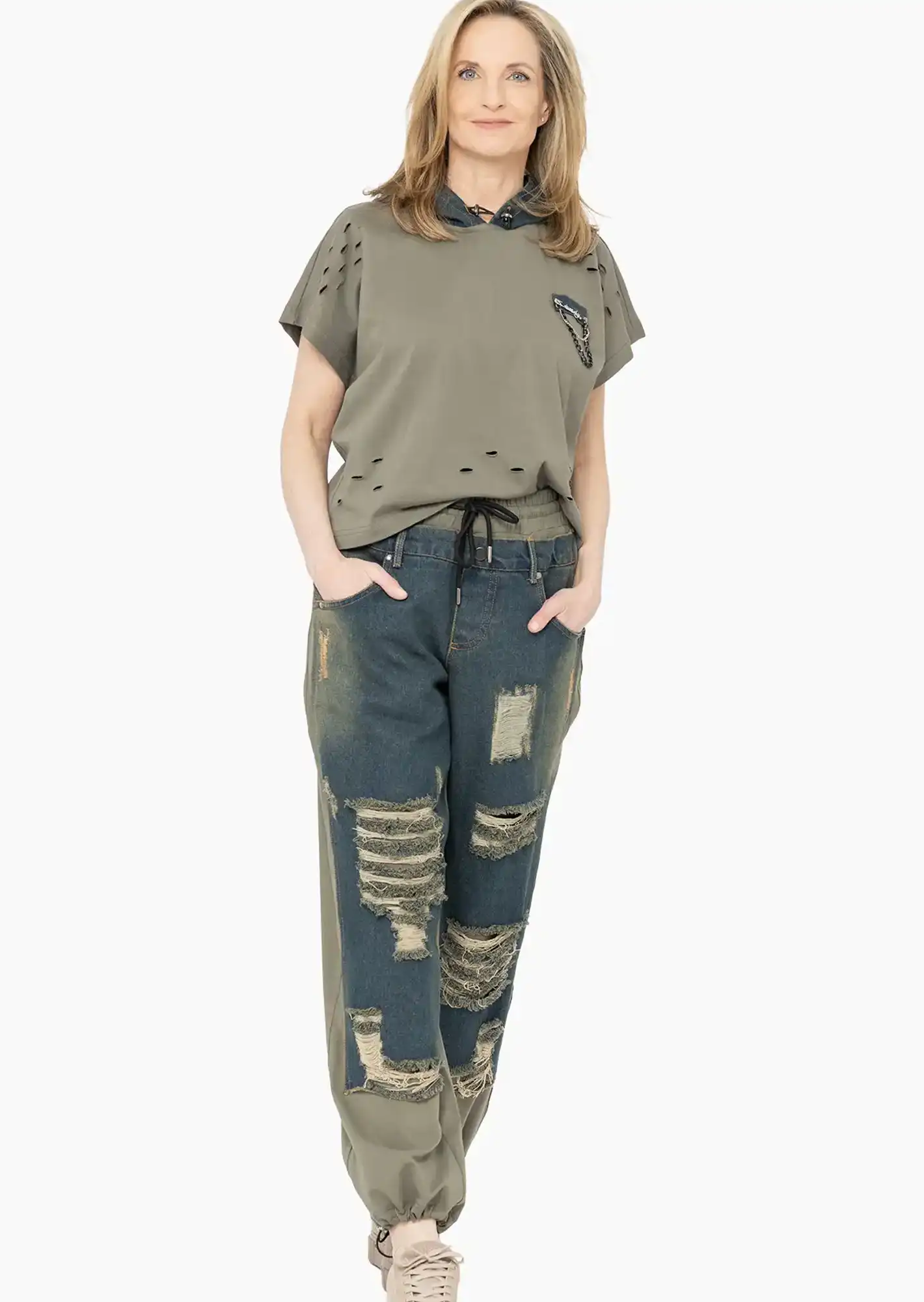 Pants in Destroyed-Optik, blue denim