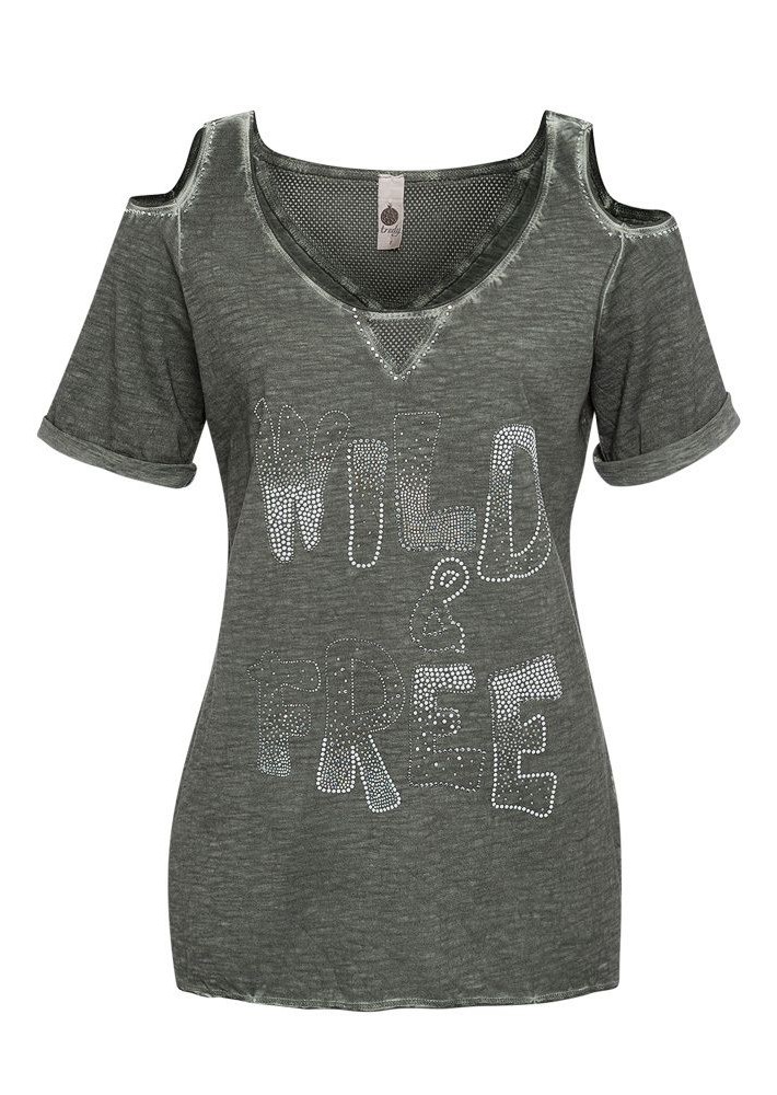 Shirt 'Wild & free', oliv,