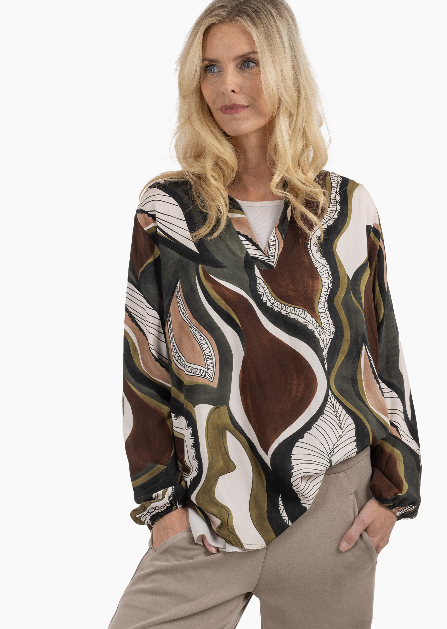 Bluse gemustert, oliv