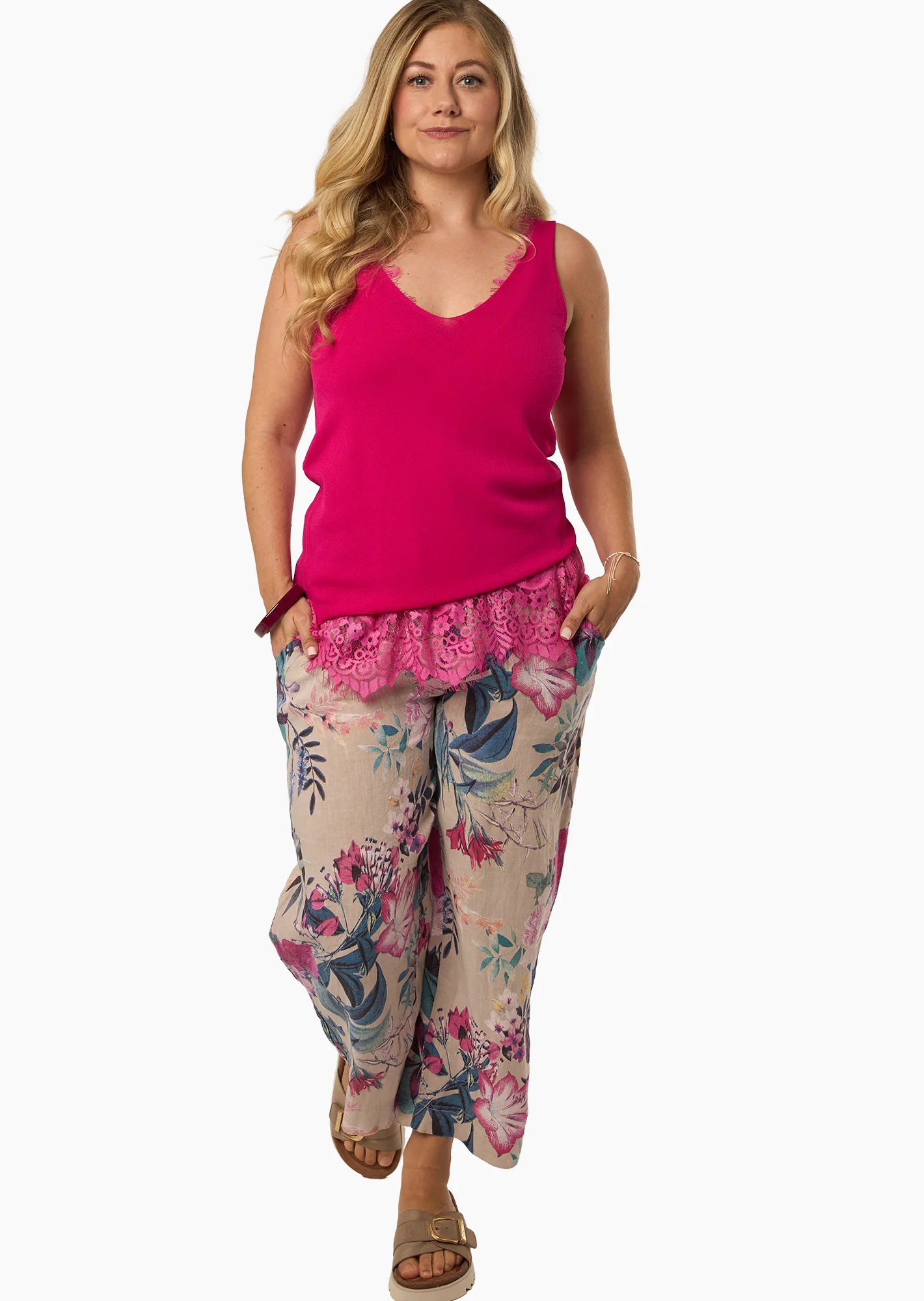 Leinenhose Wide Leg, crema