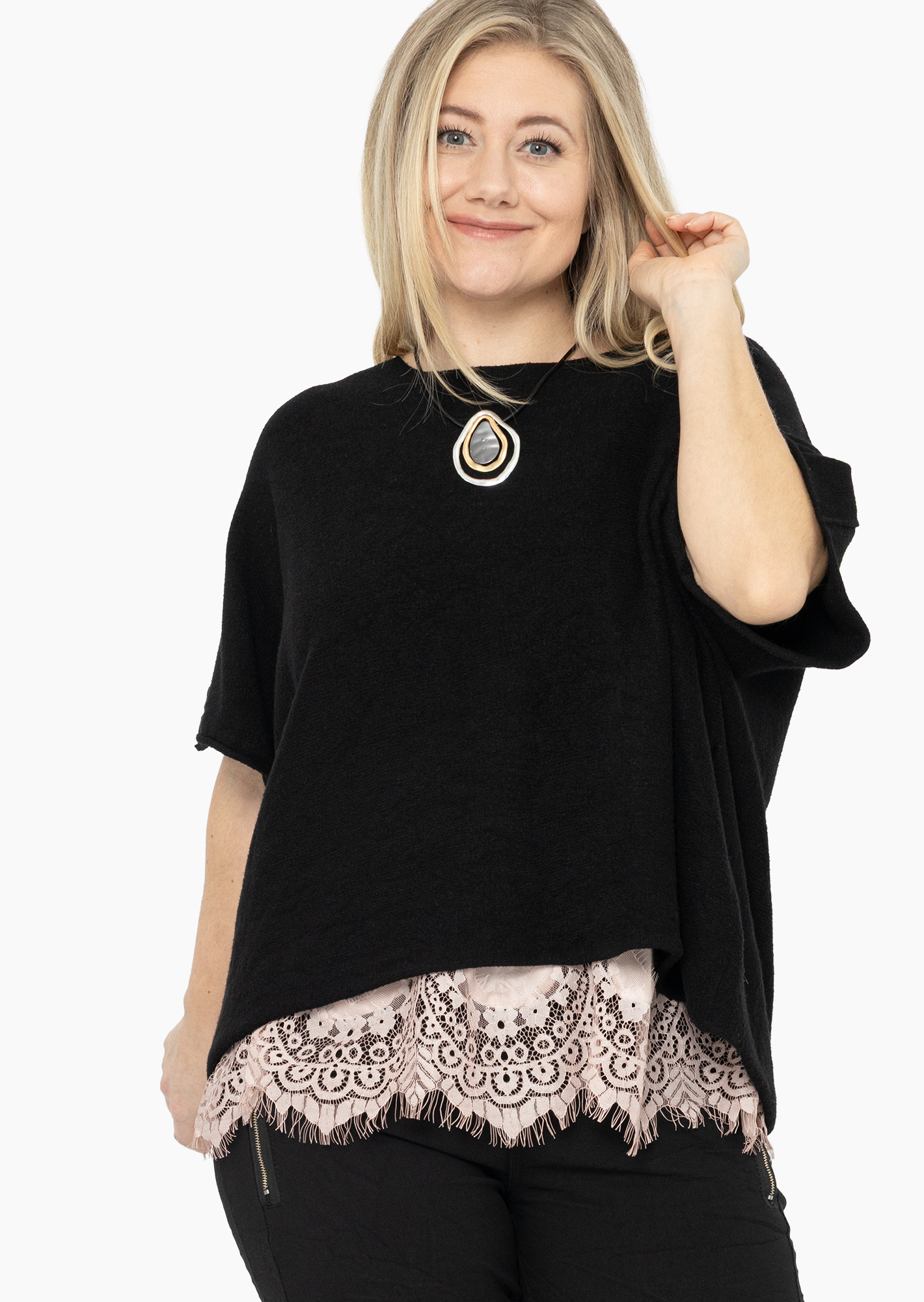 stylischer Strickpullover, schwarz