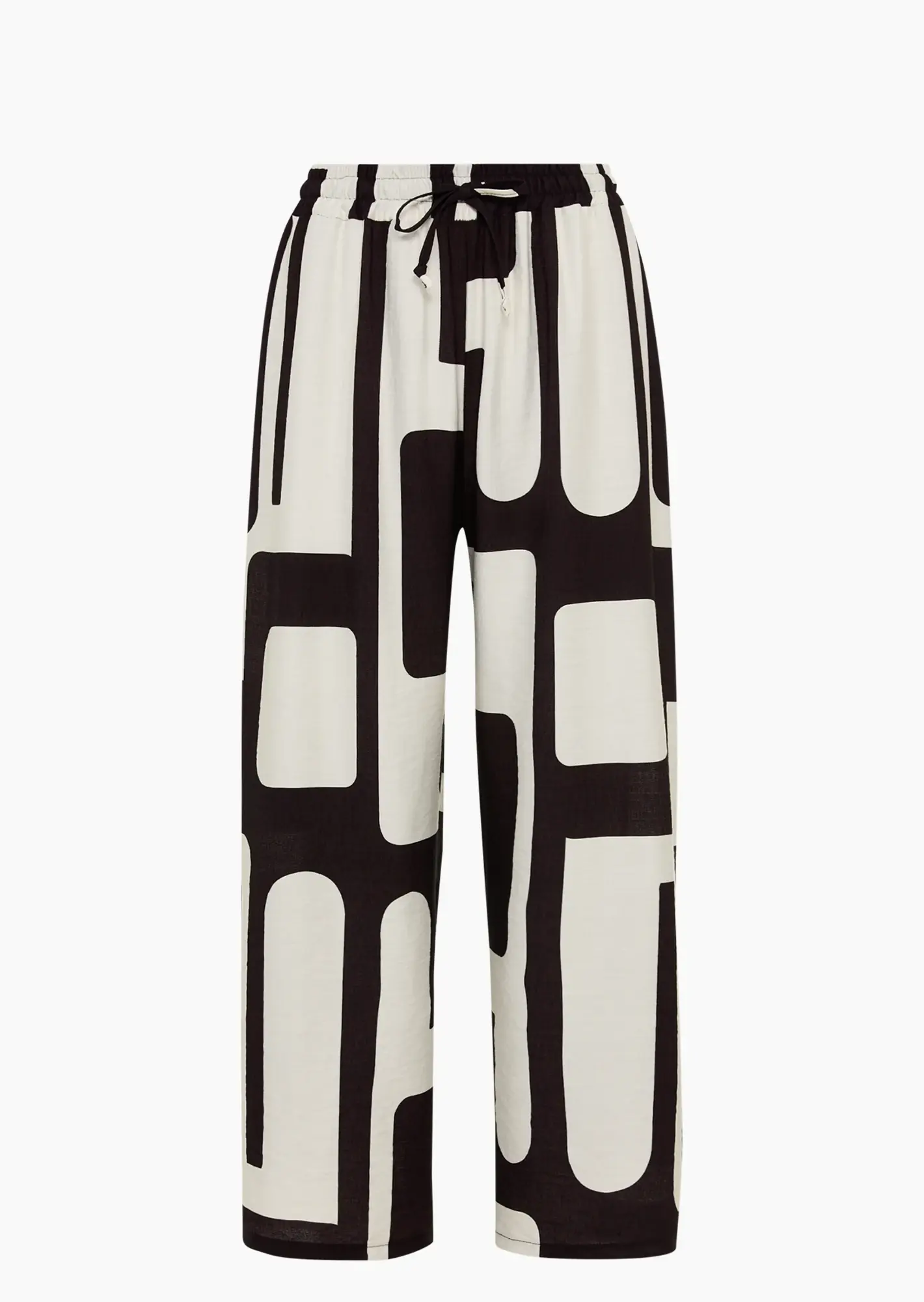 fließende Wide Leg Hose mit Muster, schwarz-offwhite