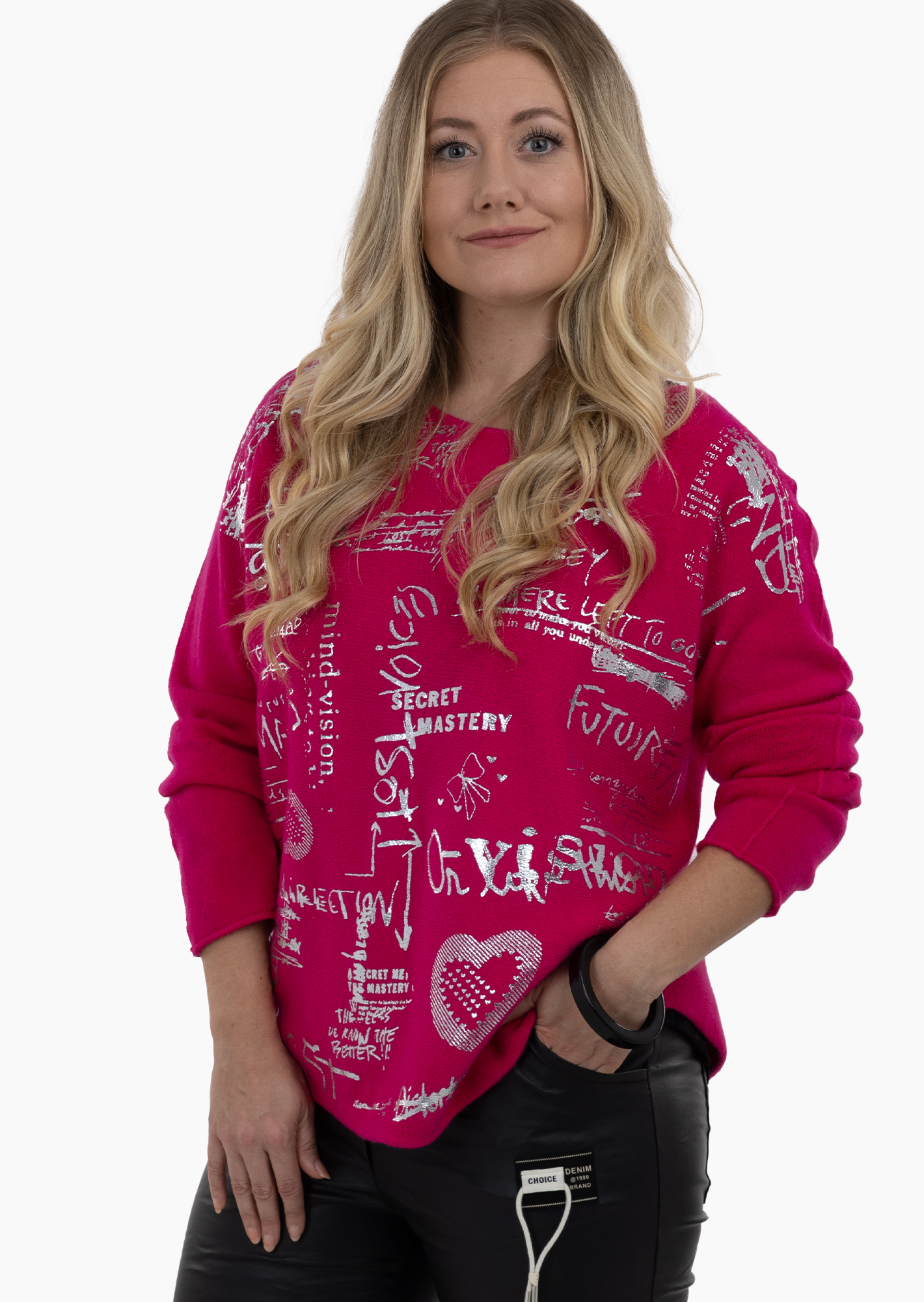 Strickpullover mit Lettering, pink