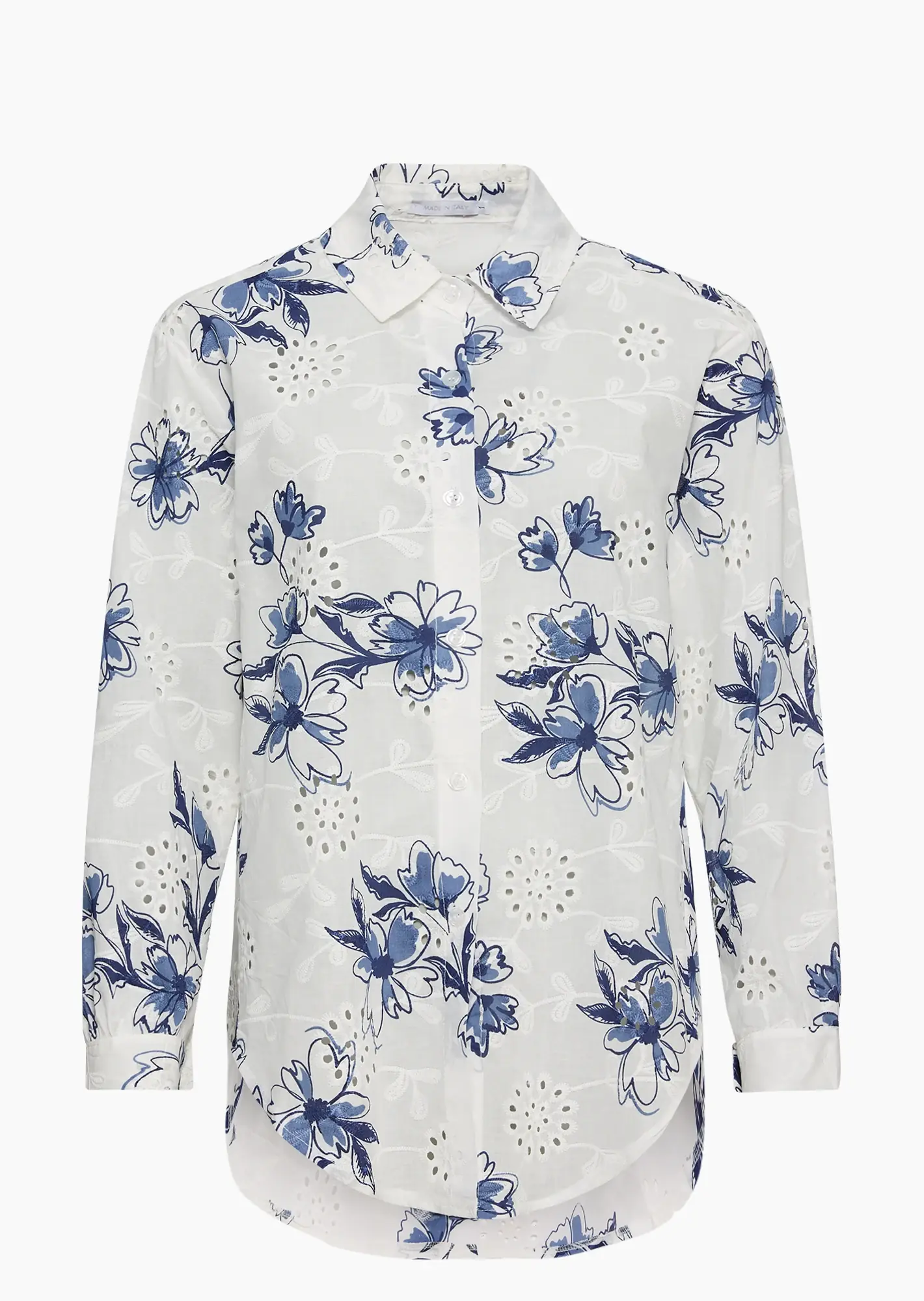 Bluse mit Lochstickerei, blau