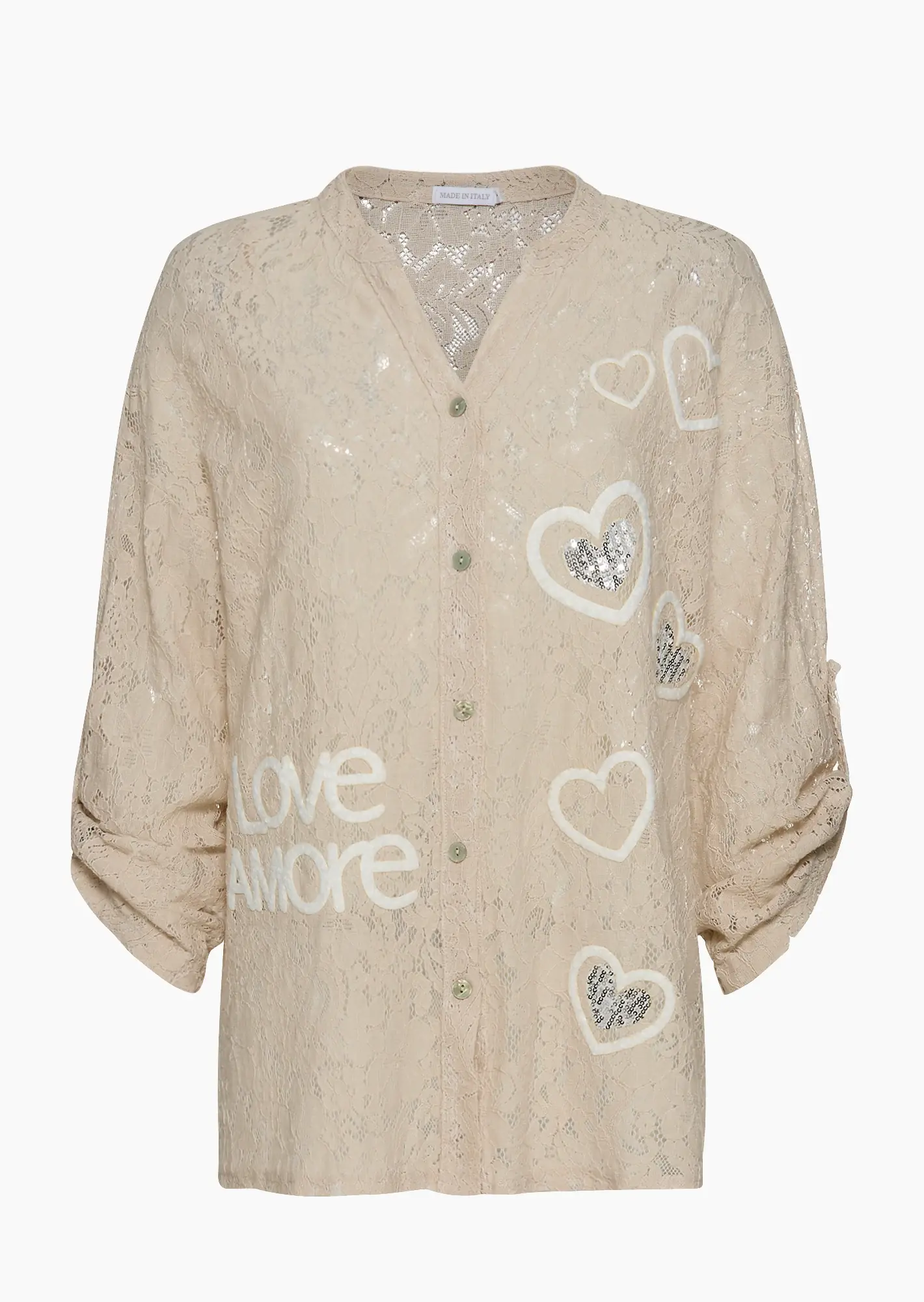 Bluse mit Alloverspitze, crema