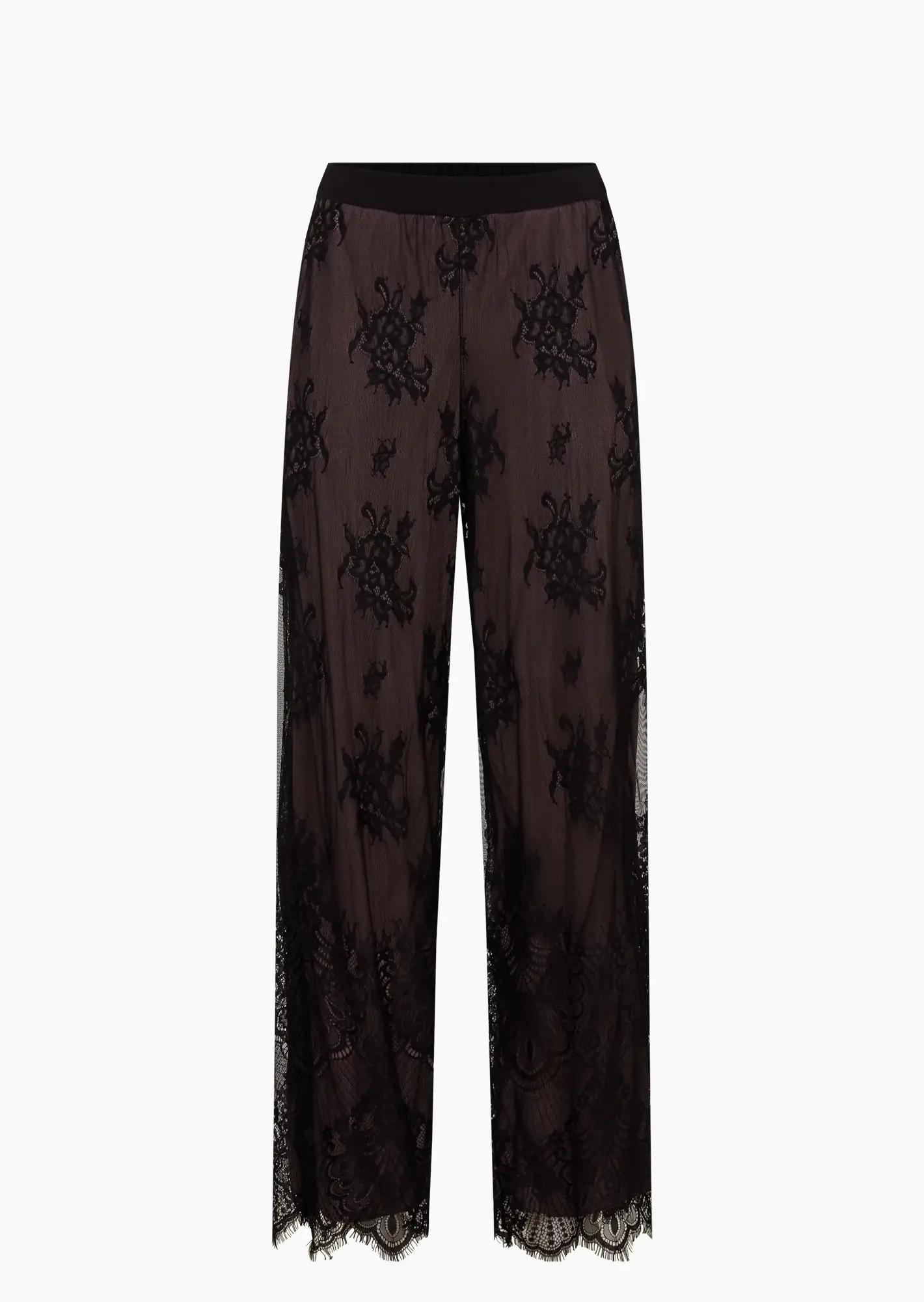 Edle Spitzenhose mit weitem Bein, schwarz-taupe