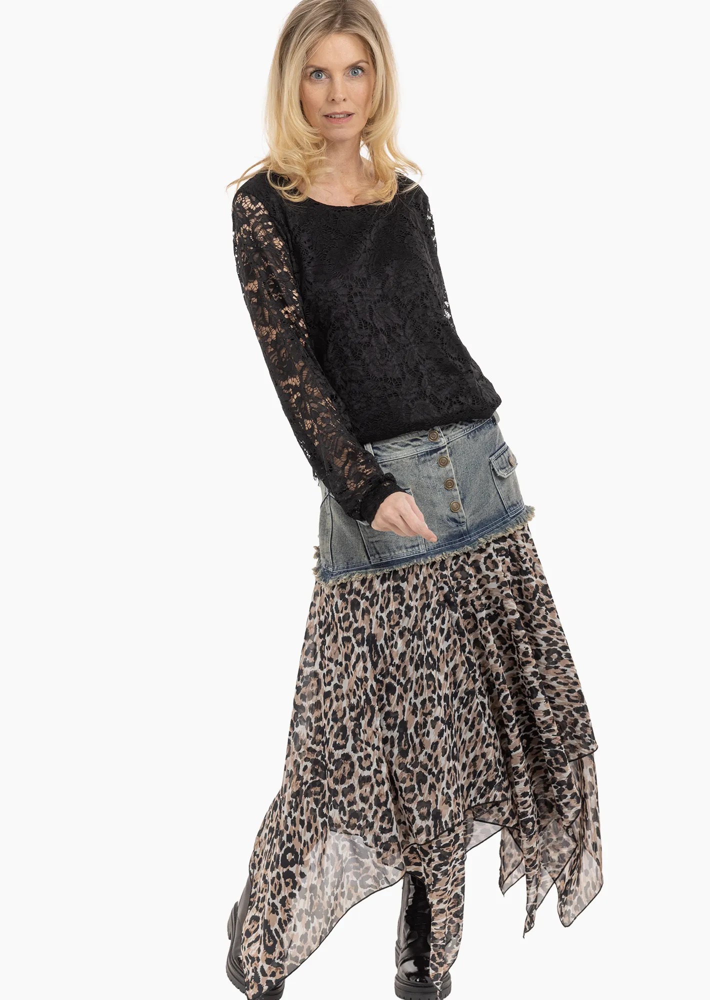 Shirt mit Alloverspitze, schwarz
