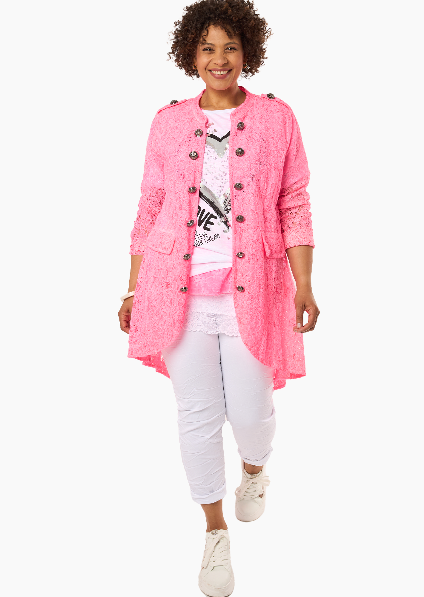 Blazer aus Spitze im Military-Style, neonpink