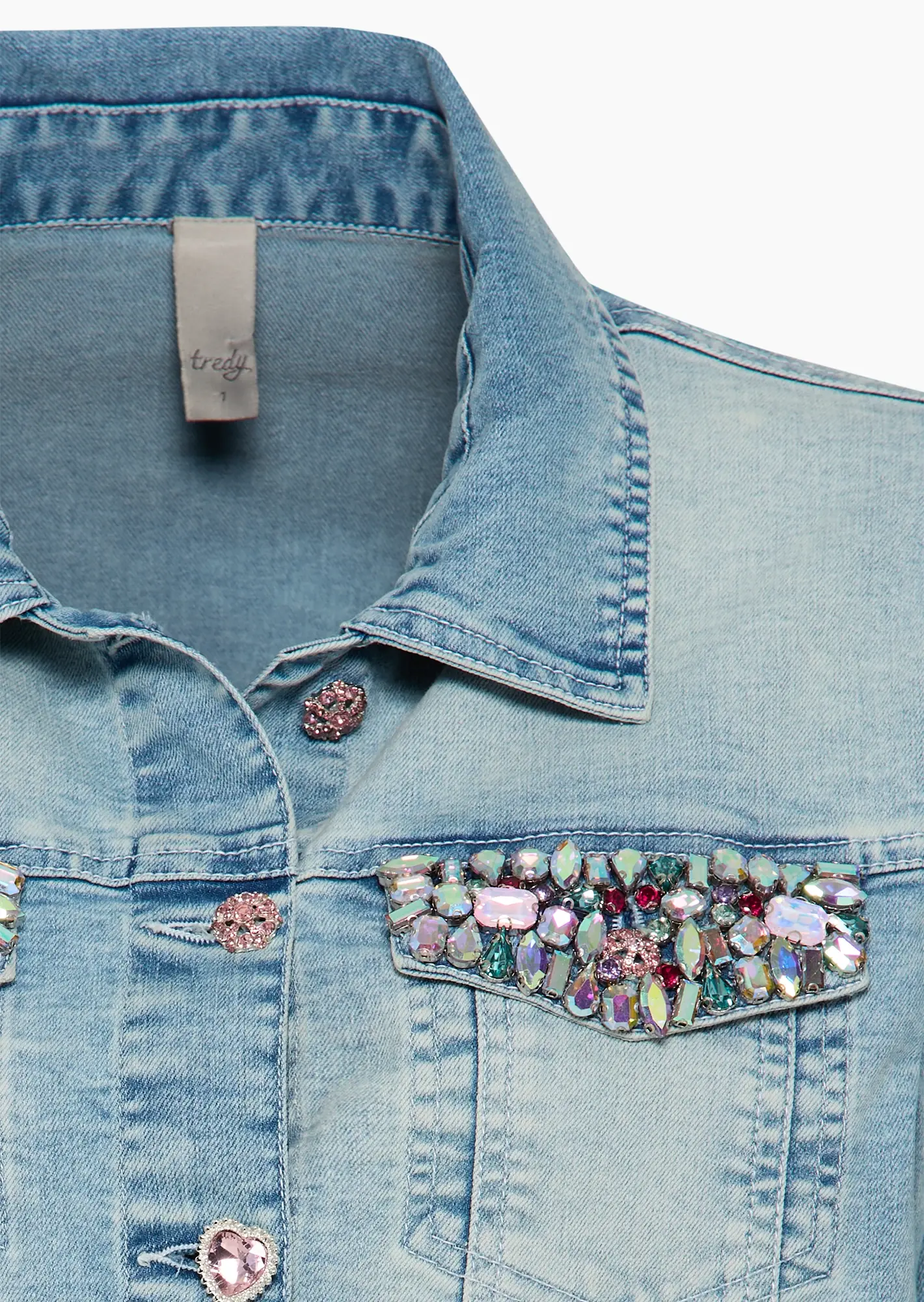 Jeansjacke mit Ziersteinen, bleached denim